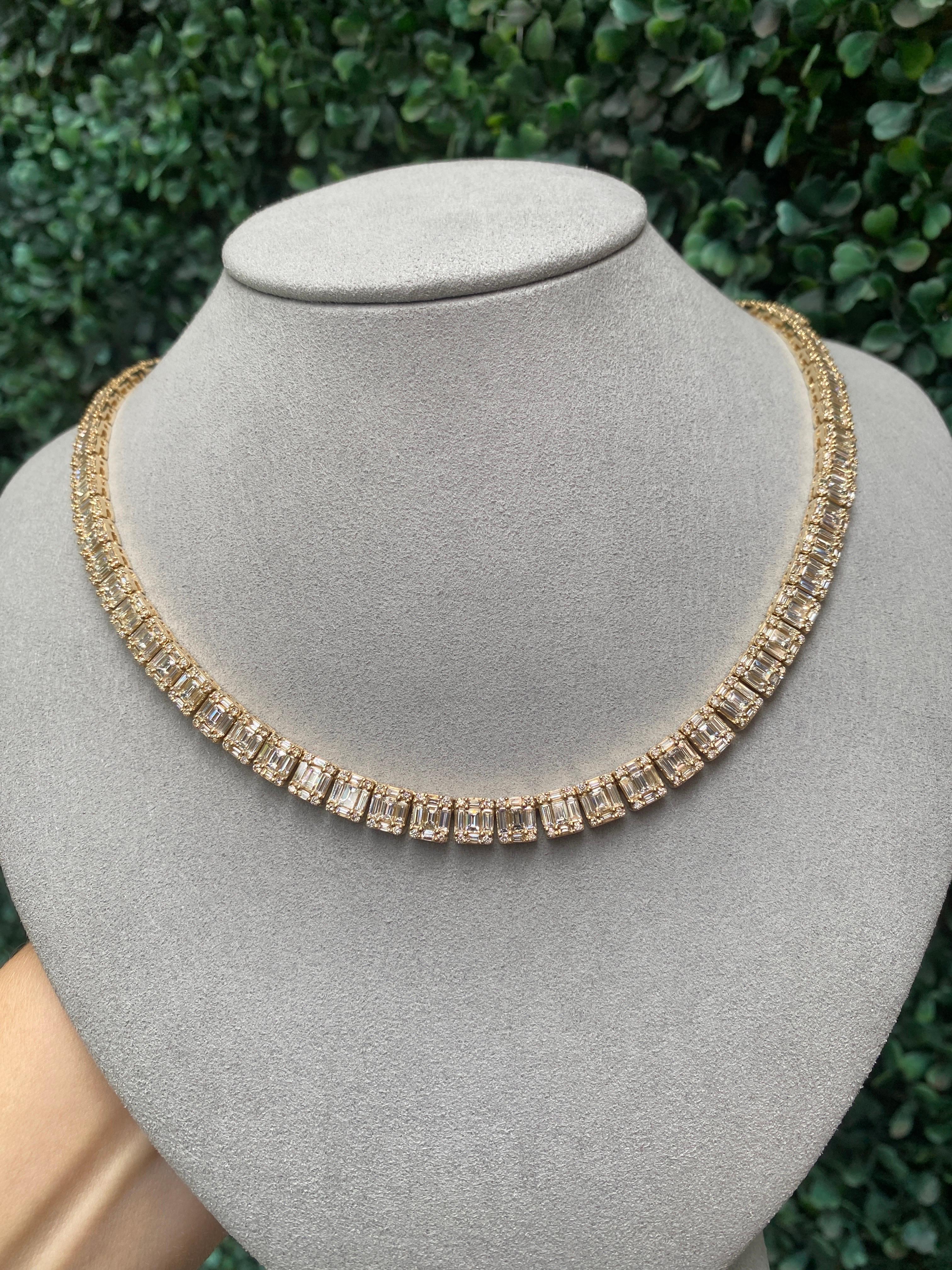 Zwanzig drei Karat Gesamtgewicht Runder & Baguette-Diamant-Tennis-Halskette 4
