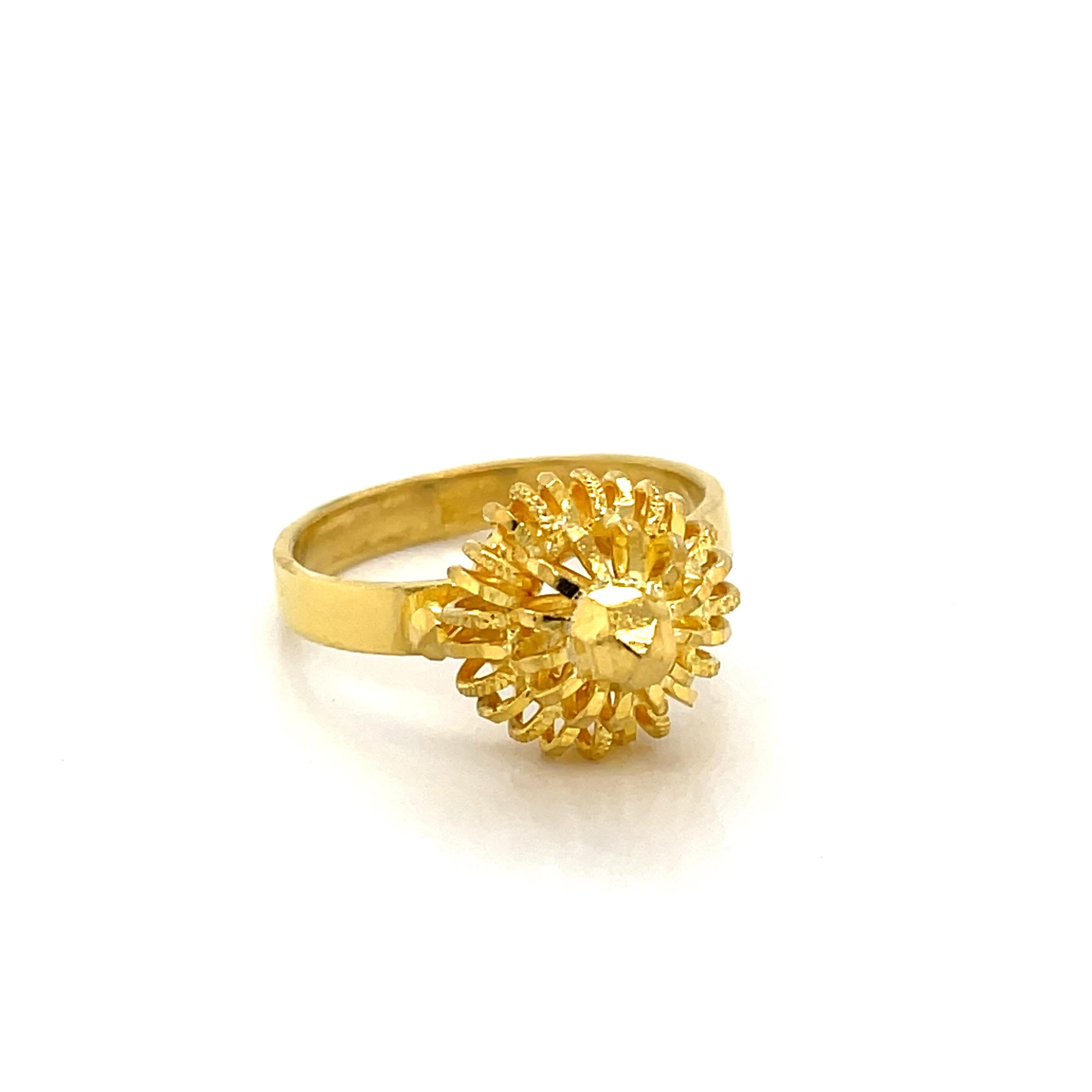 Twenty Two Karat 22K Yellow Gold Artisan Sunburst Ring 4