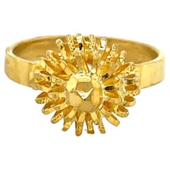 Twenty Two Karat 22K Yellow Gold Artisan Sunburst Ring