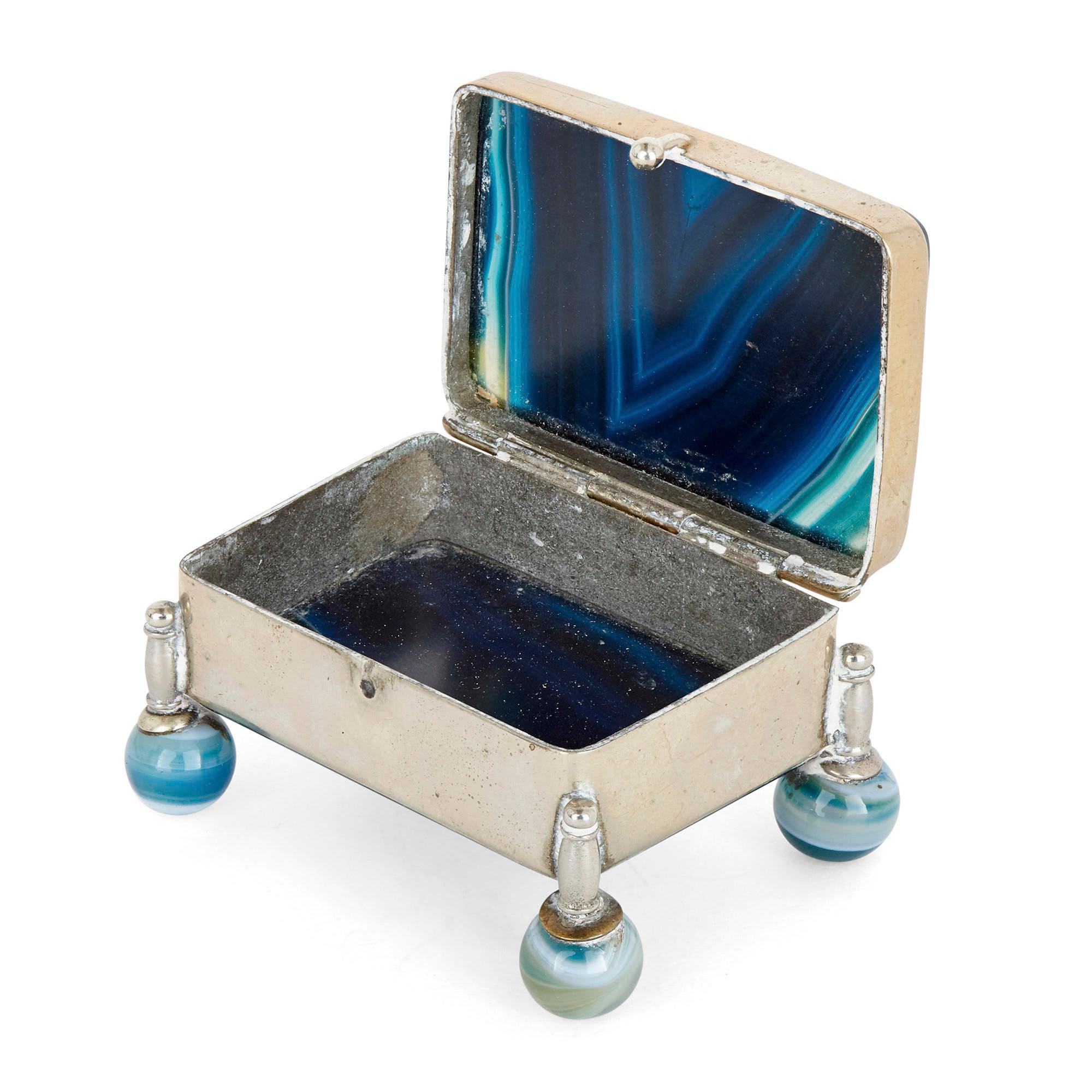 Agate Twenty-Two Miniature Boxes Mounted with Silvered and Gilt Metal For Sale