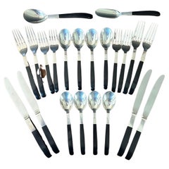 Retro Twenty-Two Piece Set of Sterling Silver and Ebony "Contrast" Flatware by Lunt