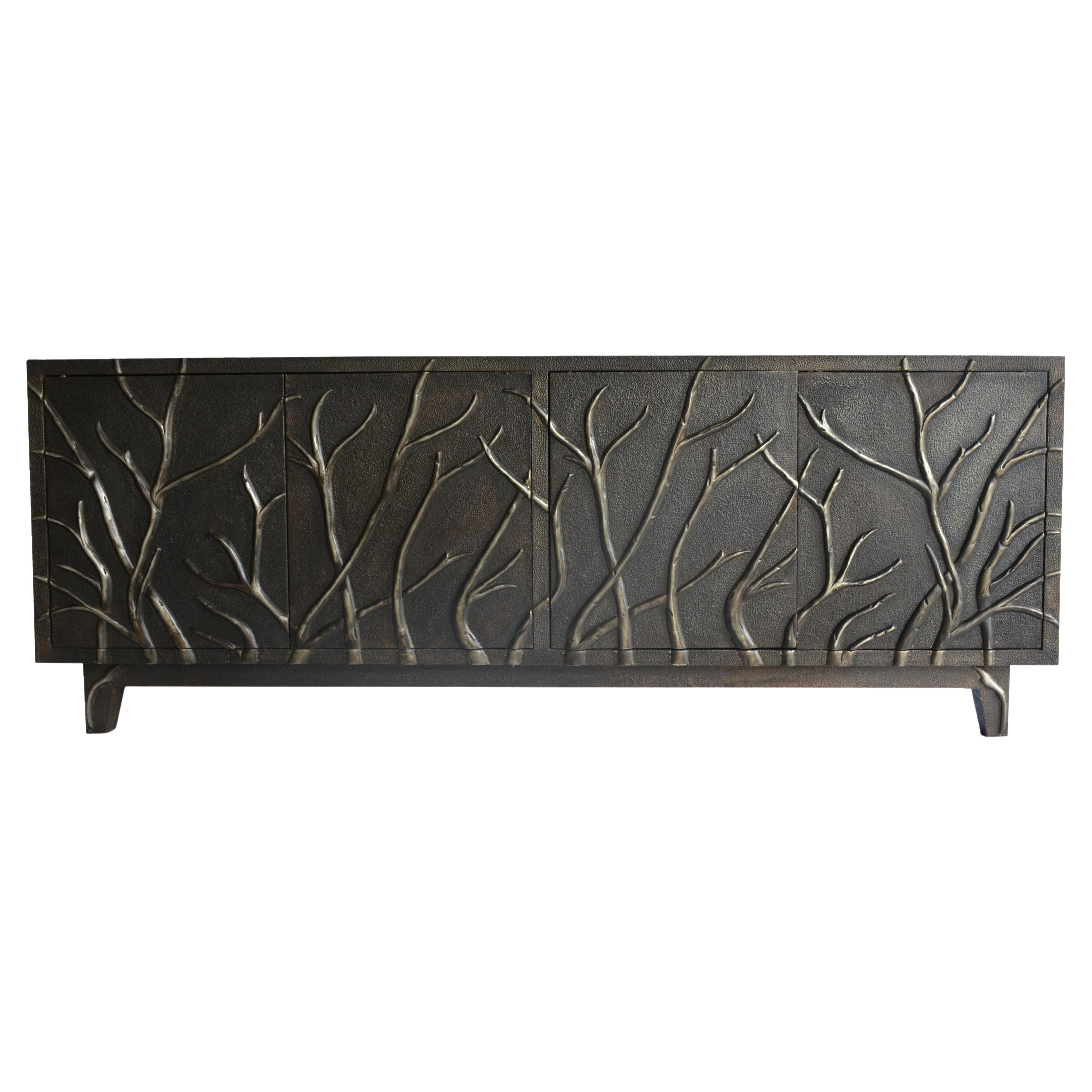 Twig Credenza in Antique White Bronze Handcrafted in India by Stephanie Odegard For Sale