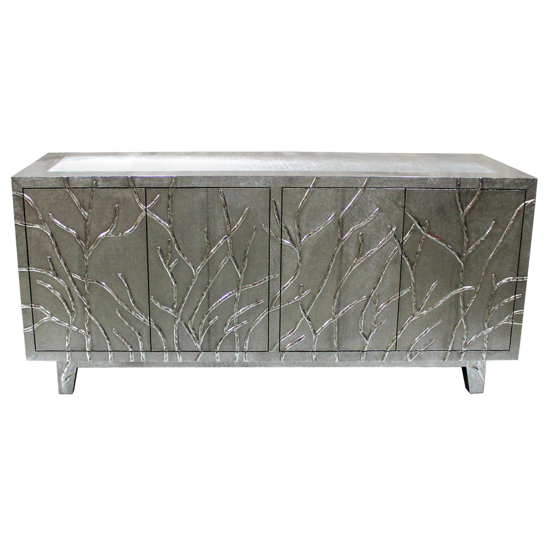 Twig Credenza in White Bronze Handcrafted in India by Stephanie Odegard For Sale