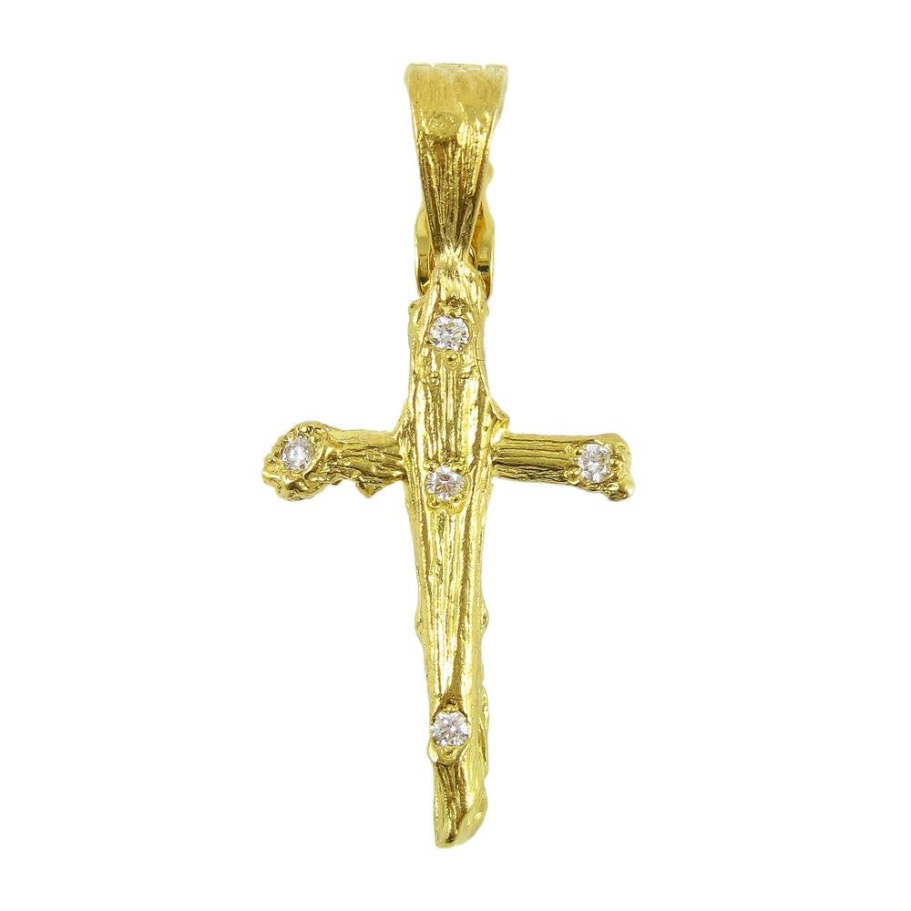 Brilliant Cut Twig Cross Pendant in 18k Gold 
