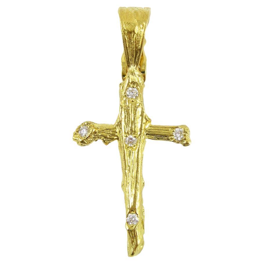 Twig Cross Pendant in 18k Gold 