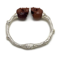 Twig Cuff with Sawo Wood Skulls and Diamond Eyes