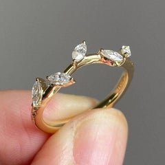 Twig Leaf Wedding Ring 925 Sterling Silver Marquise Cut Moissanite Band For Her.