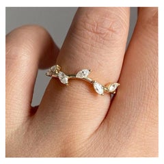 Twig Leaf Wedding Ring 925 Sterling Silver Marquise Cut Moissanite Band For Her.