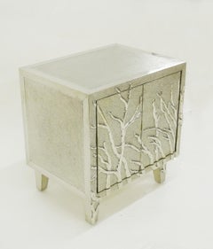 Twig Nightstand in Hand Carved Teak Clad with White Bronze by Stephanie Odegard