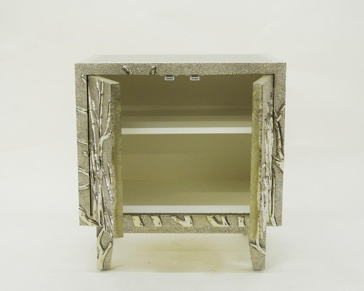 Twig Nightstand in Hand Carved Teak Clad with White Bronze by Stephanie Odegard In New Condition For Sale In New York, NY