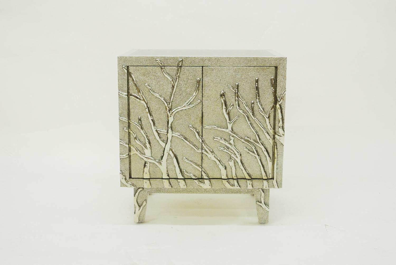 Contemporary Twig Nightstand in Hand Carved Teak Clad with White Bronze by Stephanie Odegard For Sale