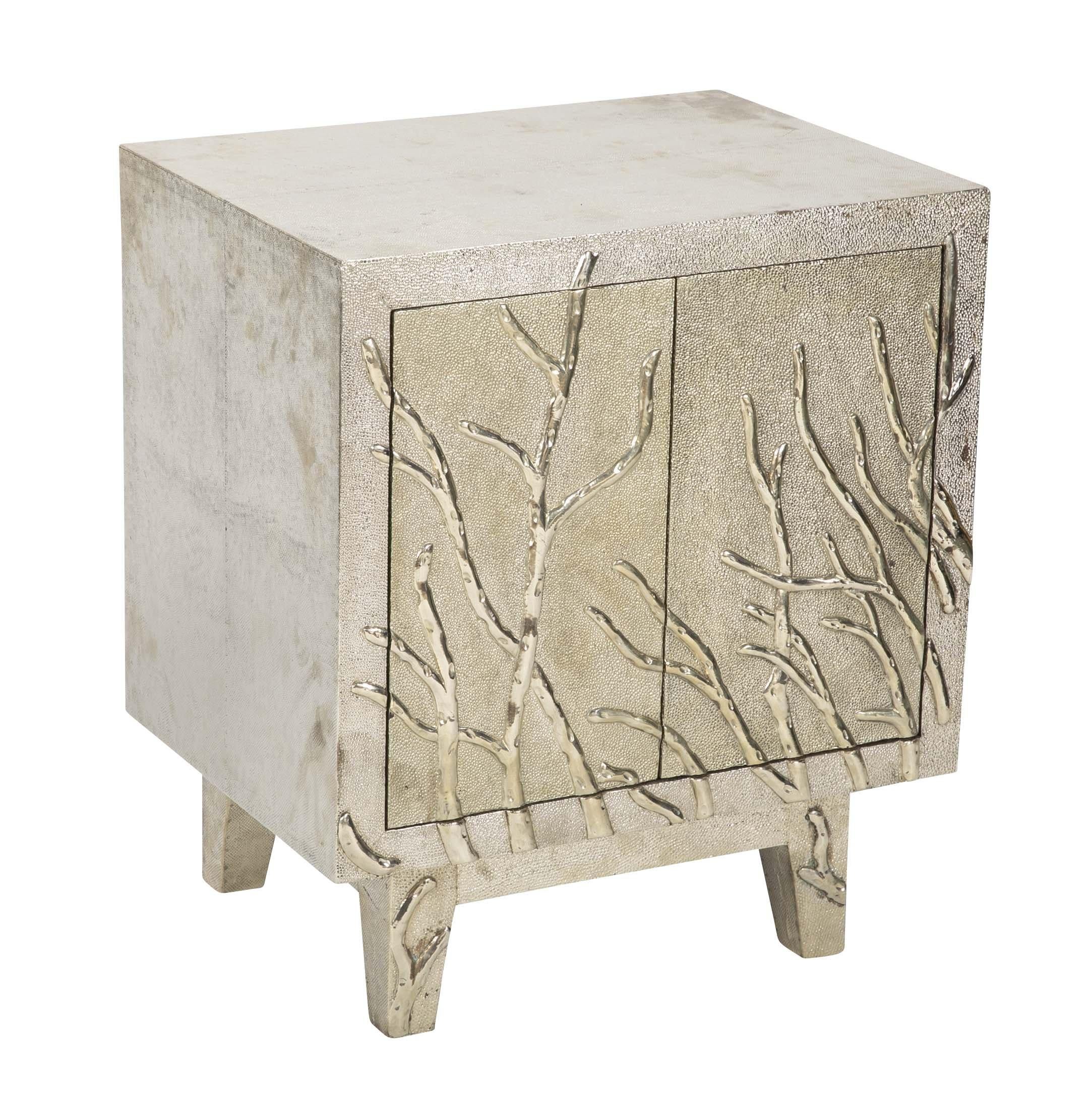Twig Nightstand in Hand Carved Teak Clad with White Bronze by Stephanie Odegard For Sale 1