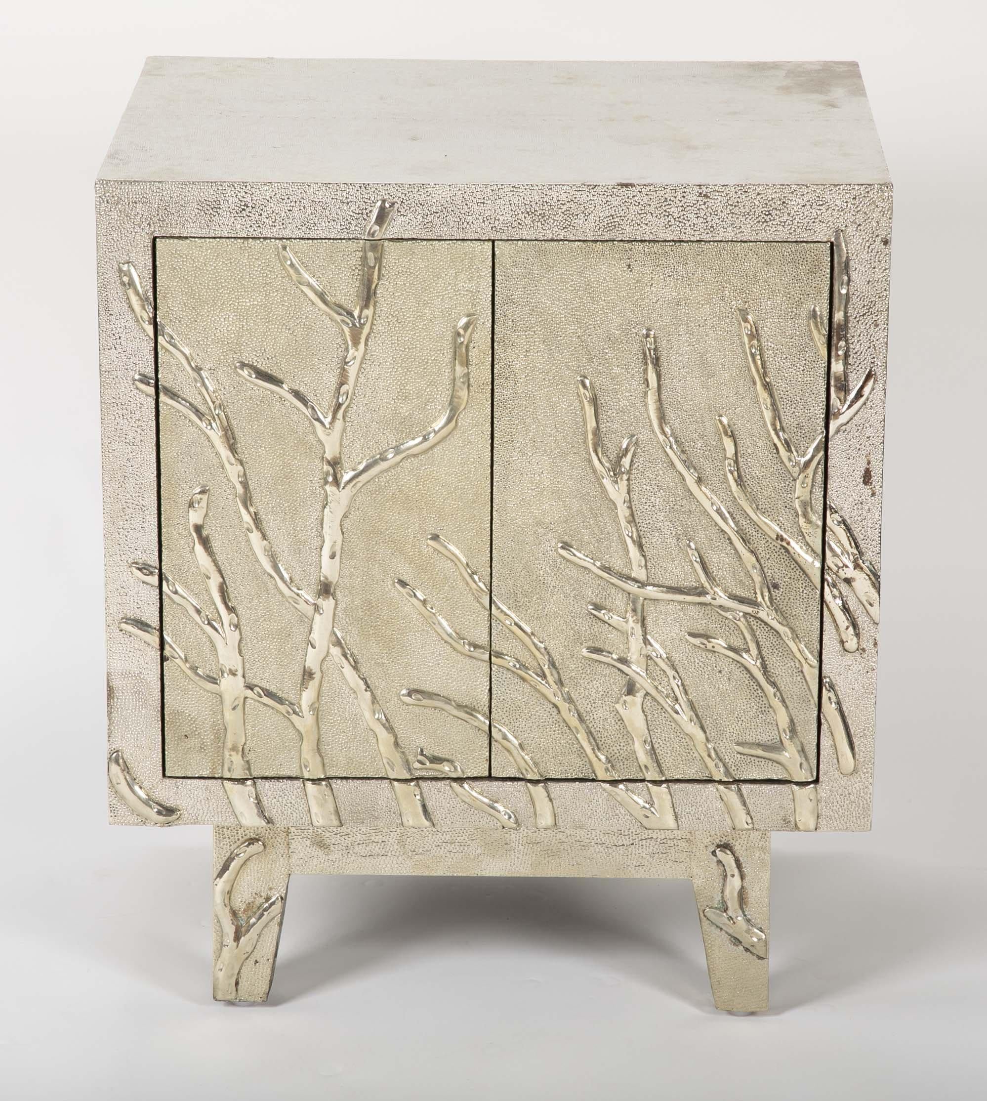 Twig Nightstand in Hand Carved Teak Clad with White Bronze by Stephanie Odegard For Sale 4