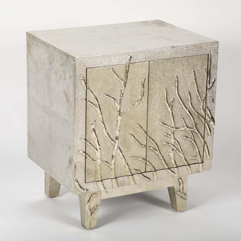 Hammered Twig Nightstand in White Bronze Handcrafted in India by Stephanie Odegard For Sale