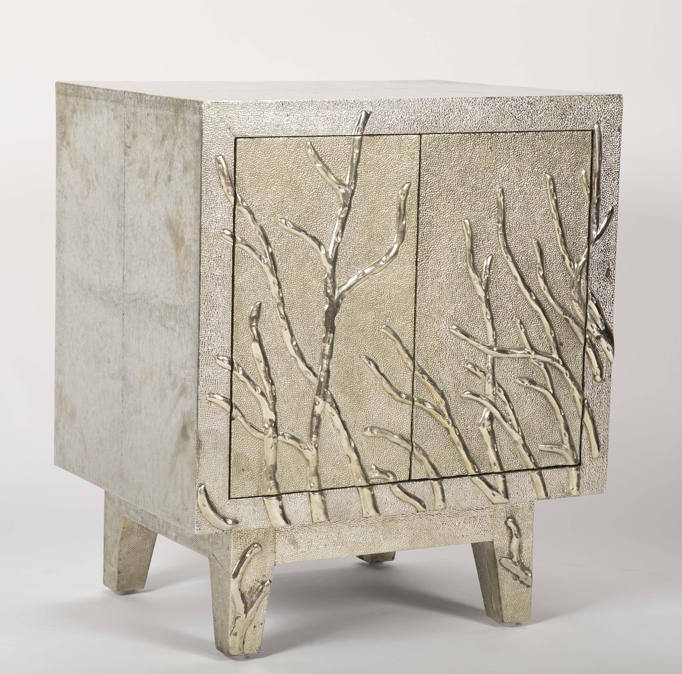 Twig Nightstand in White Bronze Handcrafted in India by Stephanie Odegard In New Condition For Sale In New York, NY