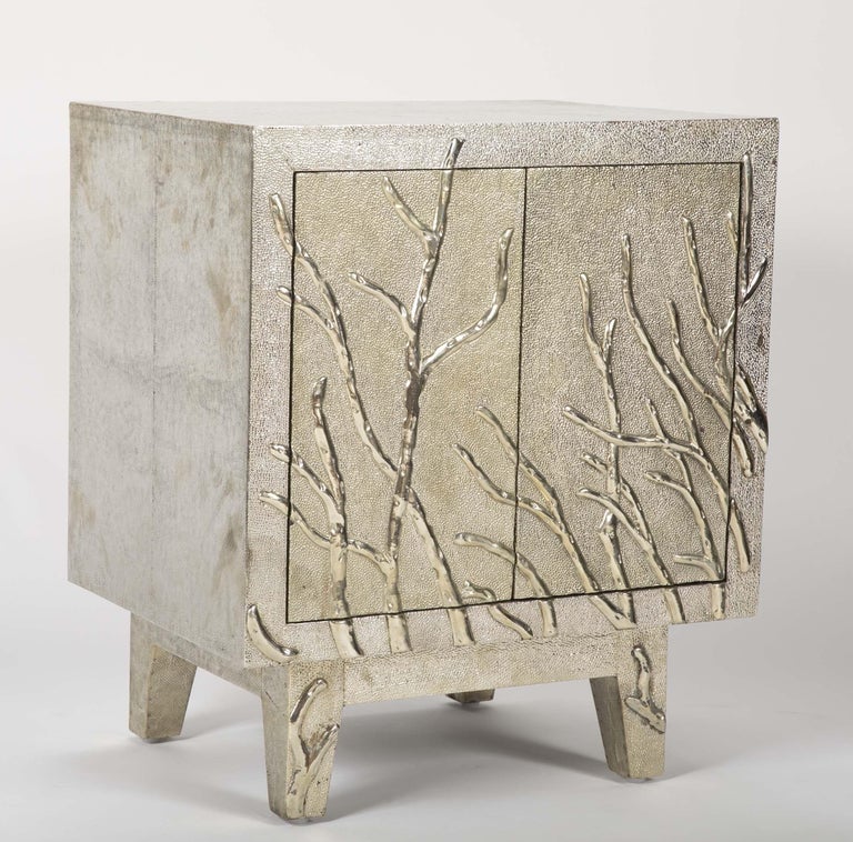 Twig Nightstand in White Bronze Handcrafted in India by Stephanie Odegard In New Condition For Sale In New York, NY
