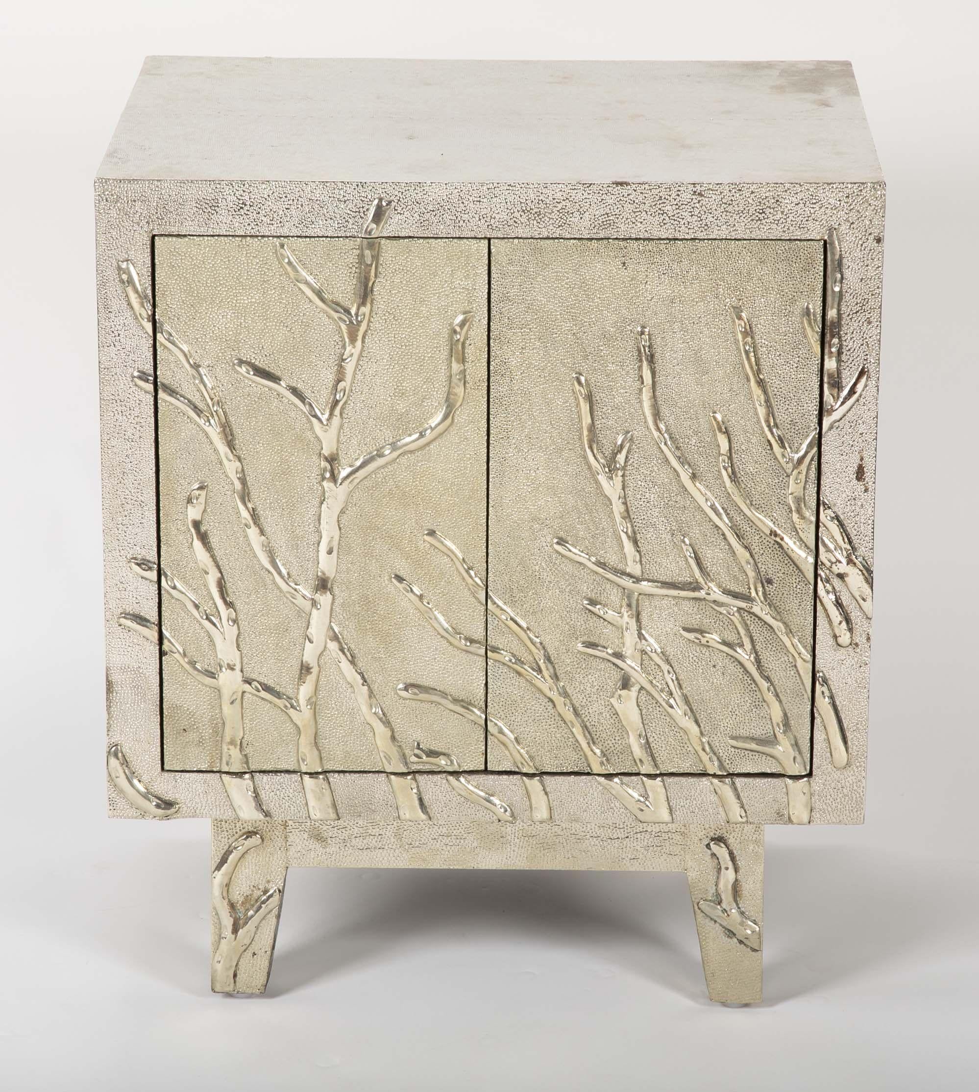 Contemporary Twig Nightstand in White Bronze Handcrafted in India by Stephanie Odegard For Sale