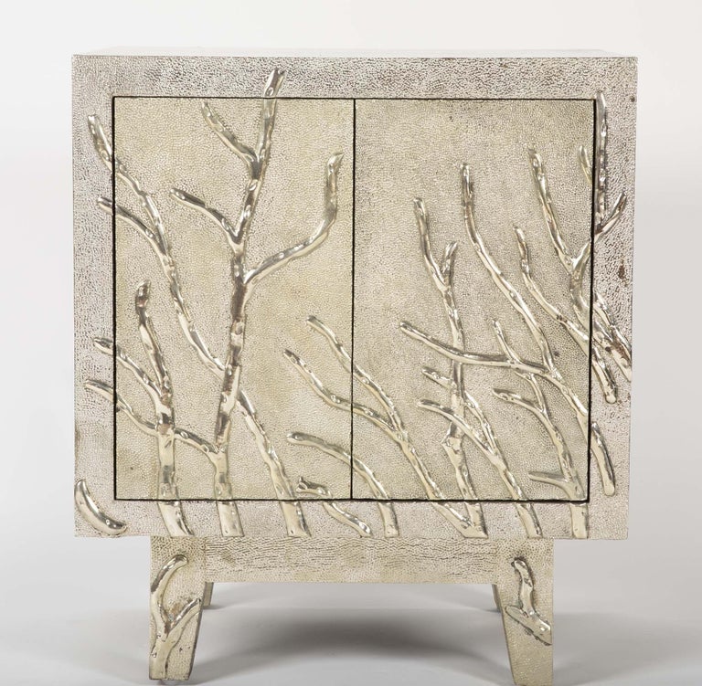 Metal Twig Nightstand in White Bronze Handcrafted in India by Stephanie Odegard For Sale