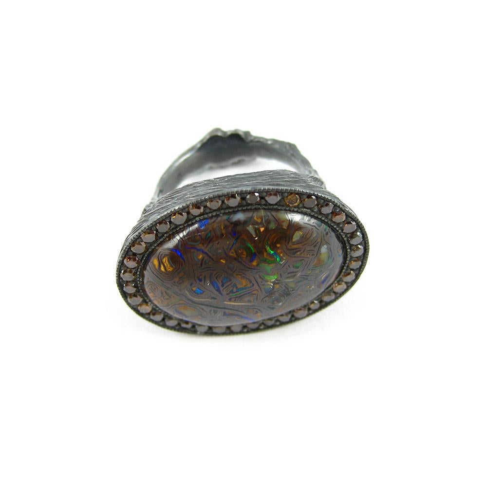 Ring aus Zweig Yowah-Opal mit orangefarbenen Diamanten (Rundschliff) im Angebot