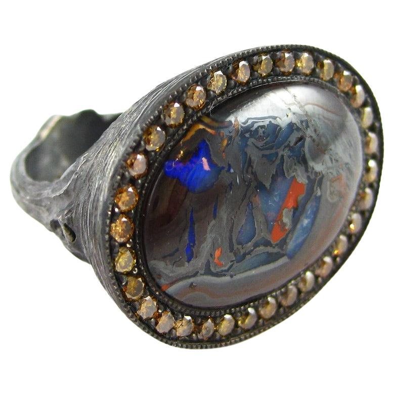 Ring aus Zweig Yowah-Opal mit orangefarbenen Diamanten im Angebot
