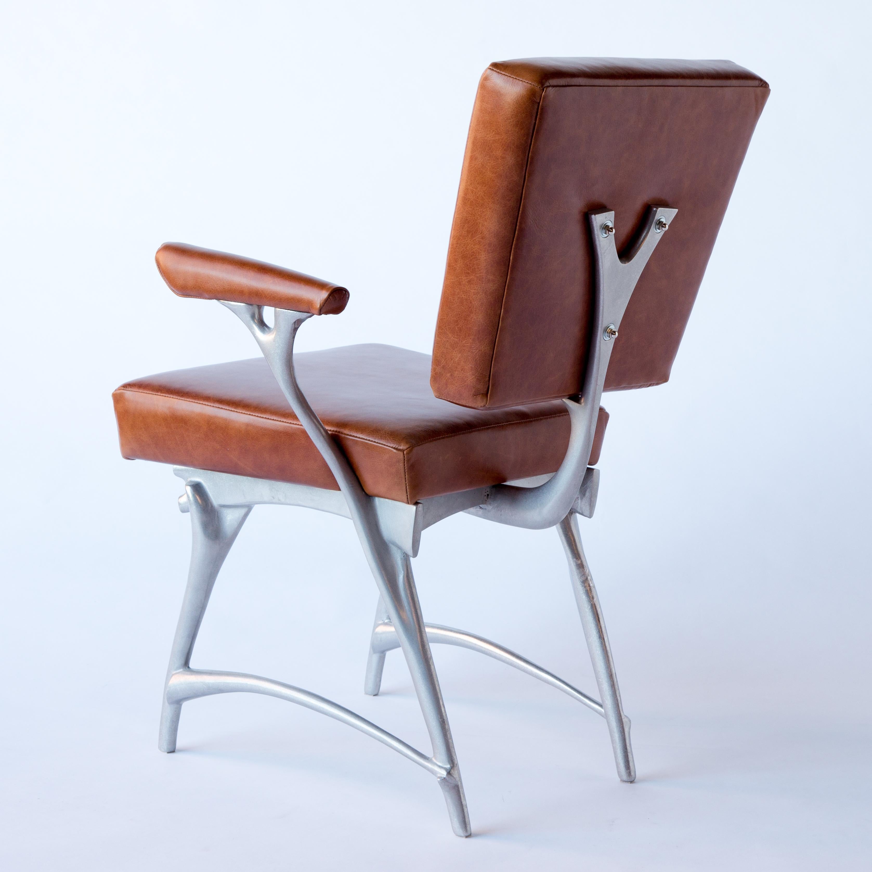 Jordan Mozer (b.1958), Twiggy Armchair,  Cast Recycled Cast Aluminum, Burnished, Leather Upholstery, Made in Chicago, USA 1997/2019. This is a 2015/19 variation on the original 1997 design. Provenance: collection of the artist. Signed. Part of a