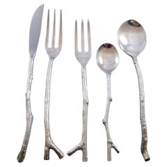 Ensemble de couverts Twigware de Michael Aram en laiton moulé argenté Branches 25 pièces, neuf