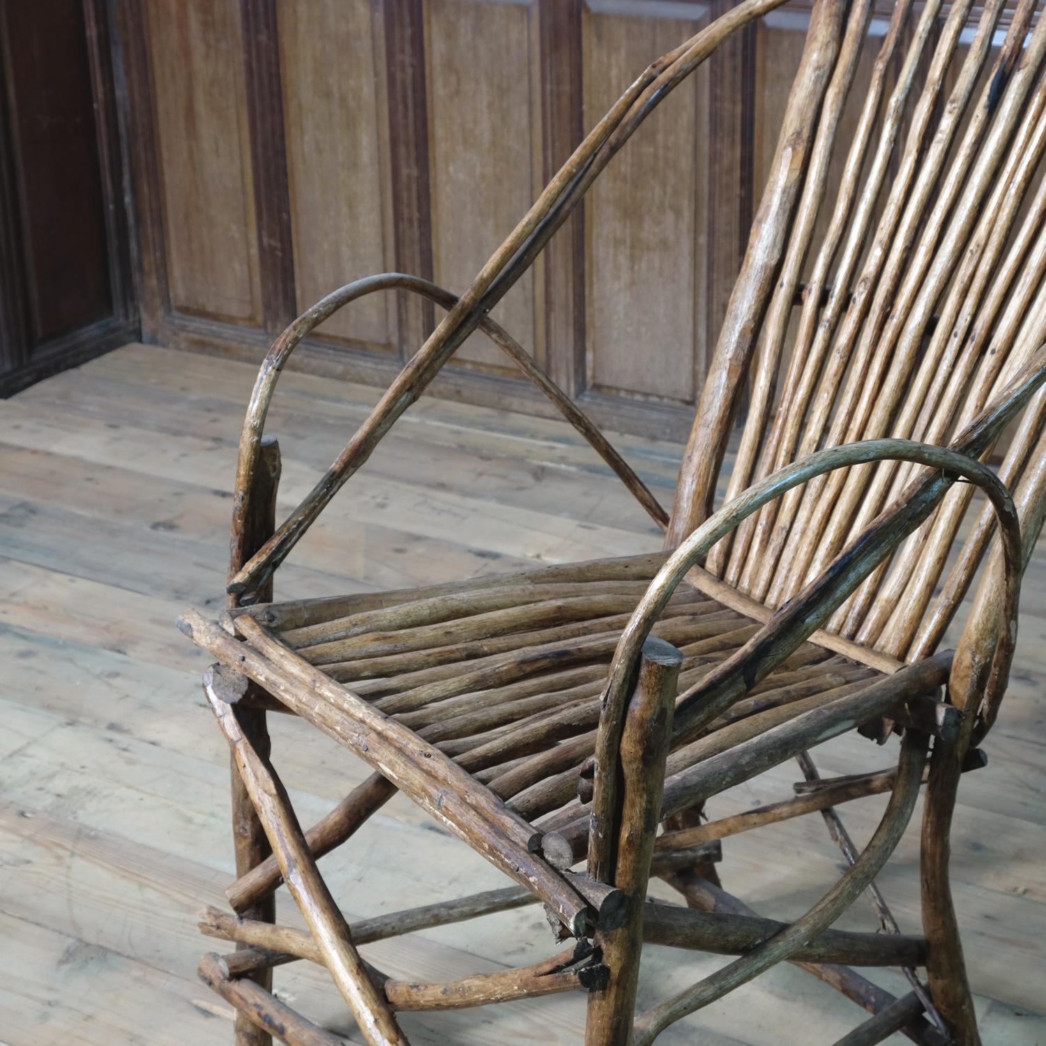 Hand-Crafted Twigwork Armchair, French, Early 20th Century, Rustic Twig Chair