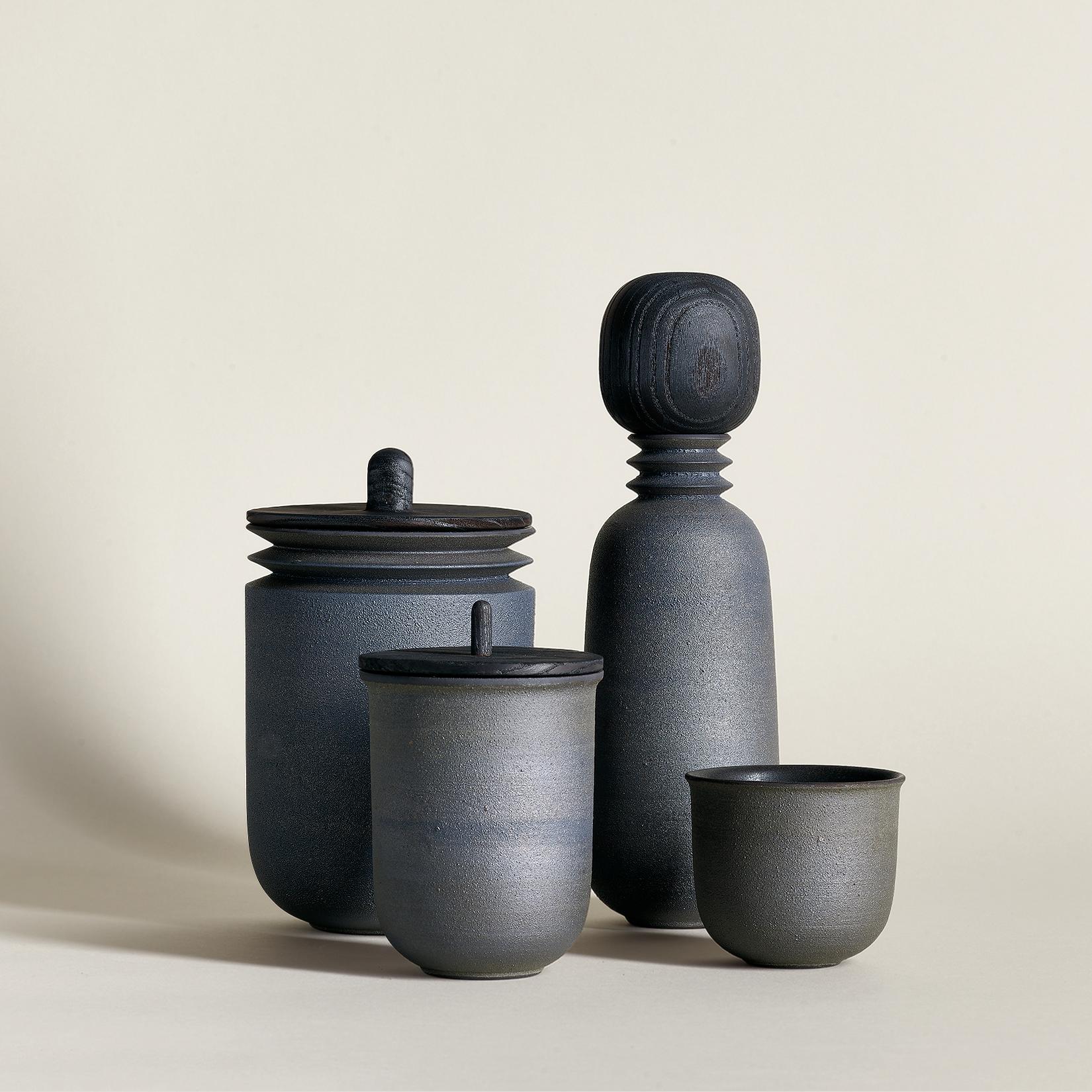 Contemporary Twilight, Carafe Teacup Set, Slip Cast Ceramic, N/O Service Collection For Sale