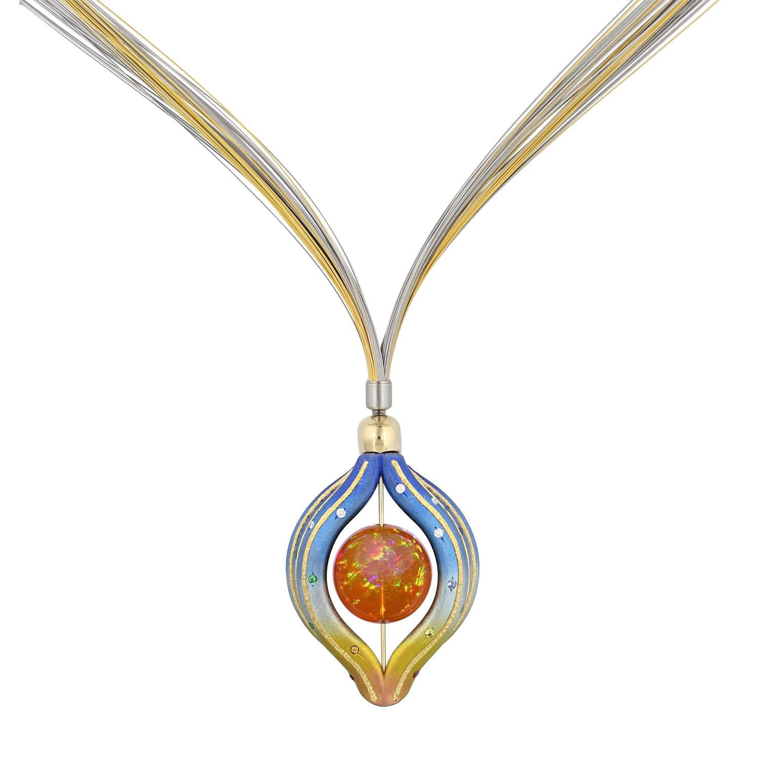 Collar crepuscular de ópalo etíope, titanio e incrustaciones de oro de 24 quilates de Zoltan David Corte de bola en venta