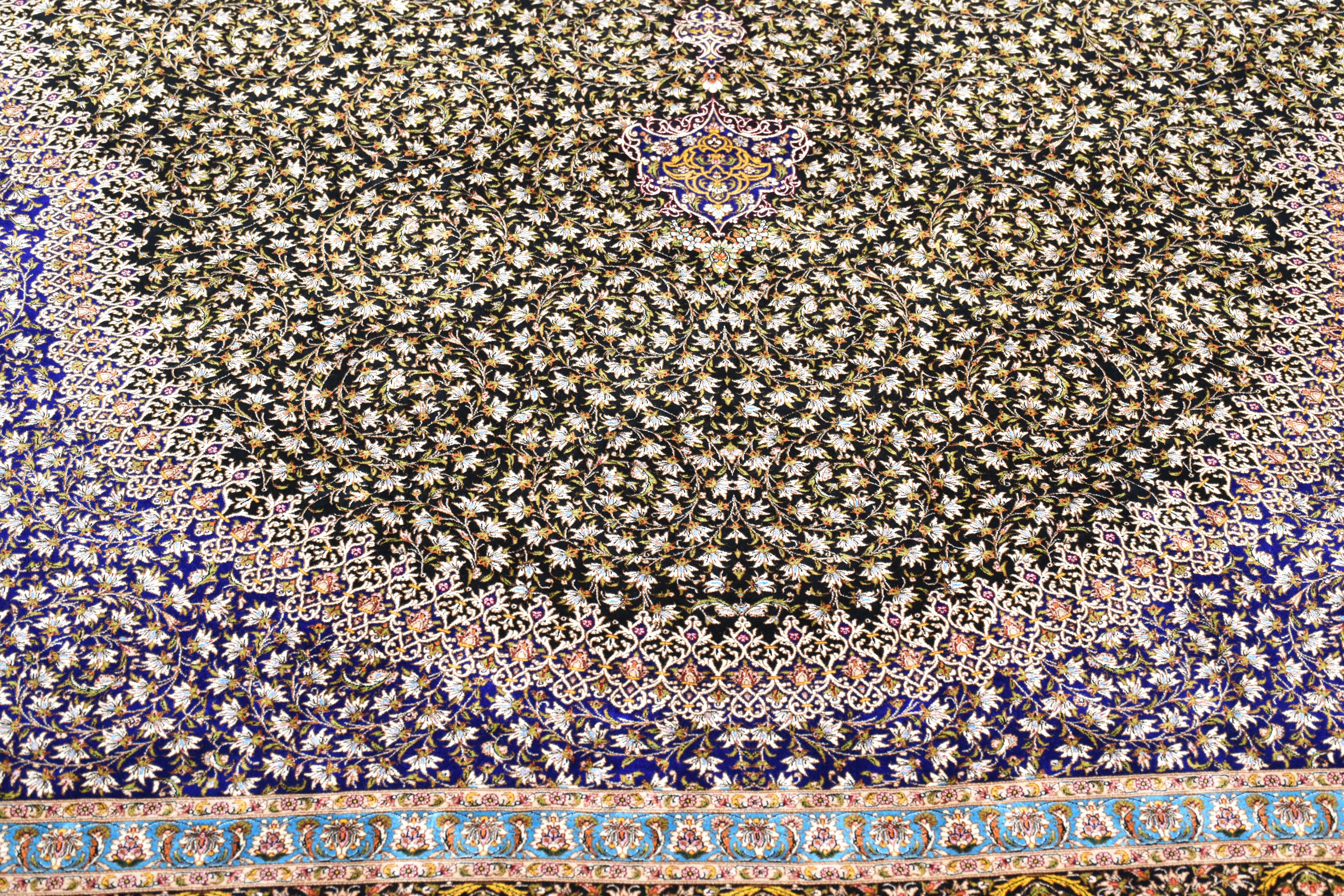Twilight Floral Field Persian Pure Silk Rug, Iranian Craftsmanship, 0058 For Sale 5