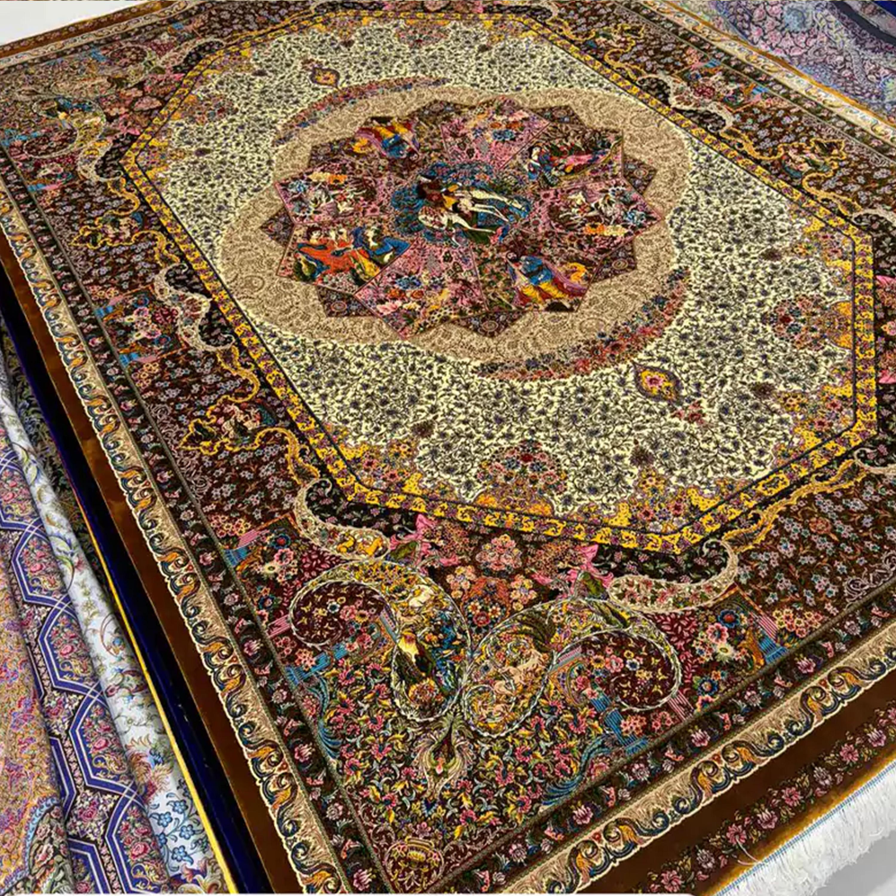 Signed Persian Silk Rug in Safavid Style with Garden Party Scene, 0060 For Sale 4