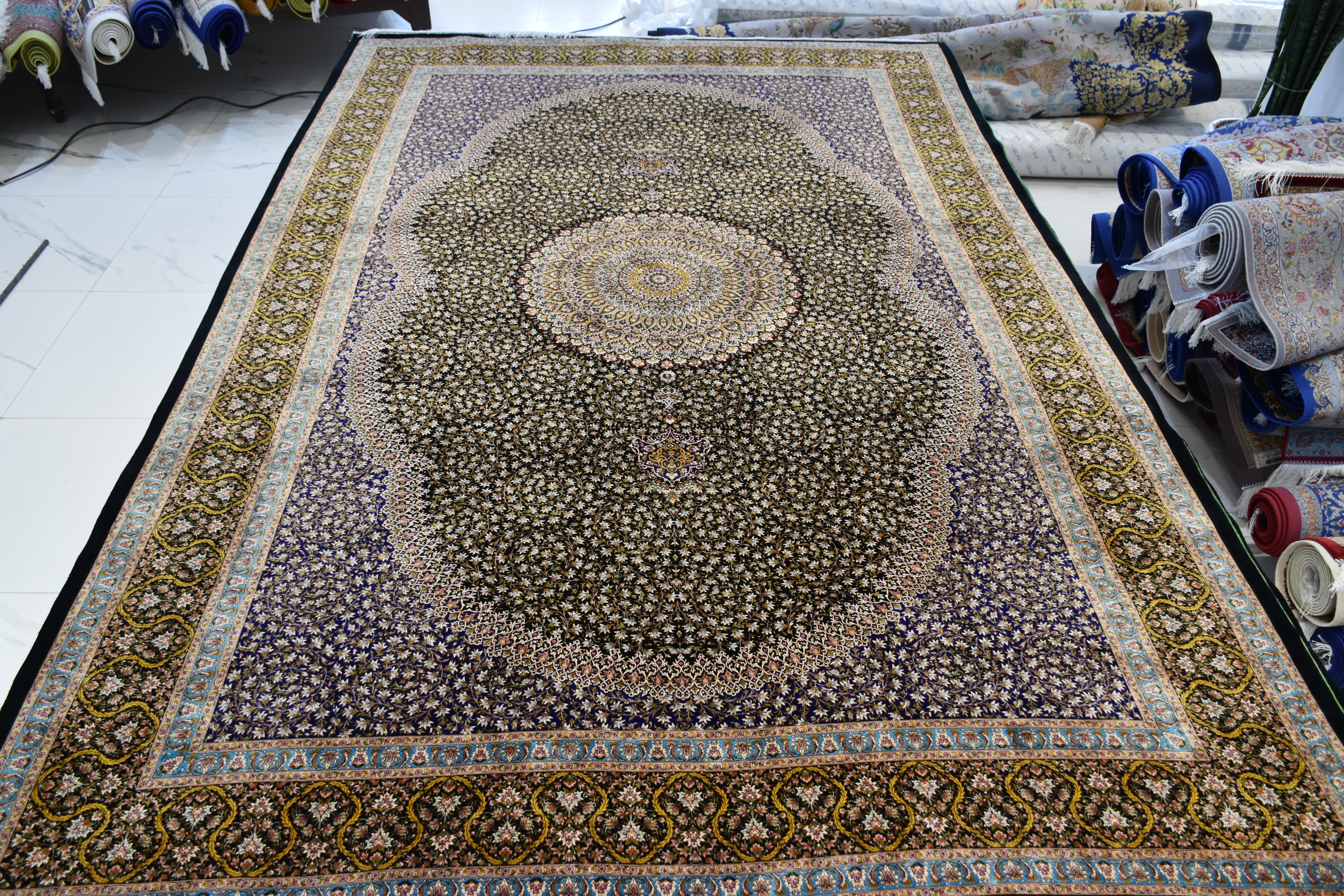 Twilight Floral Field Persian Pure Silk Rug, Iranian Craftsmanship, 0058 For Sale 6