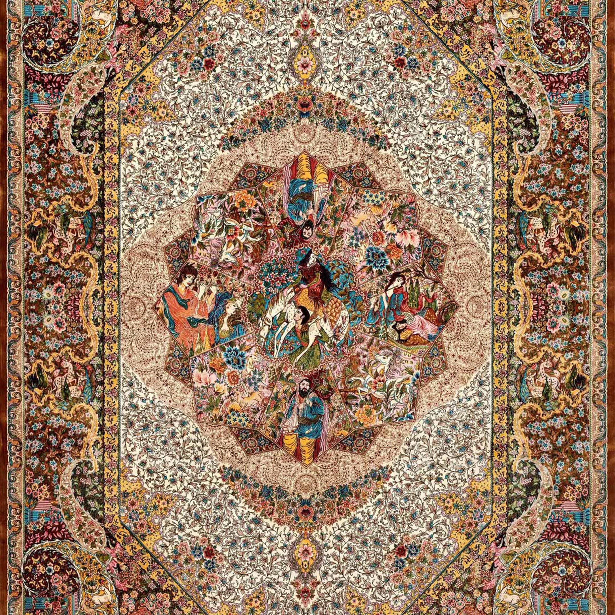Signed Persian Silk Rug in Safavid Style with Garden Party Scene, 0060 For Sale 5