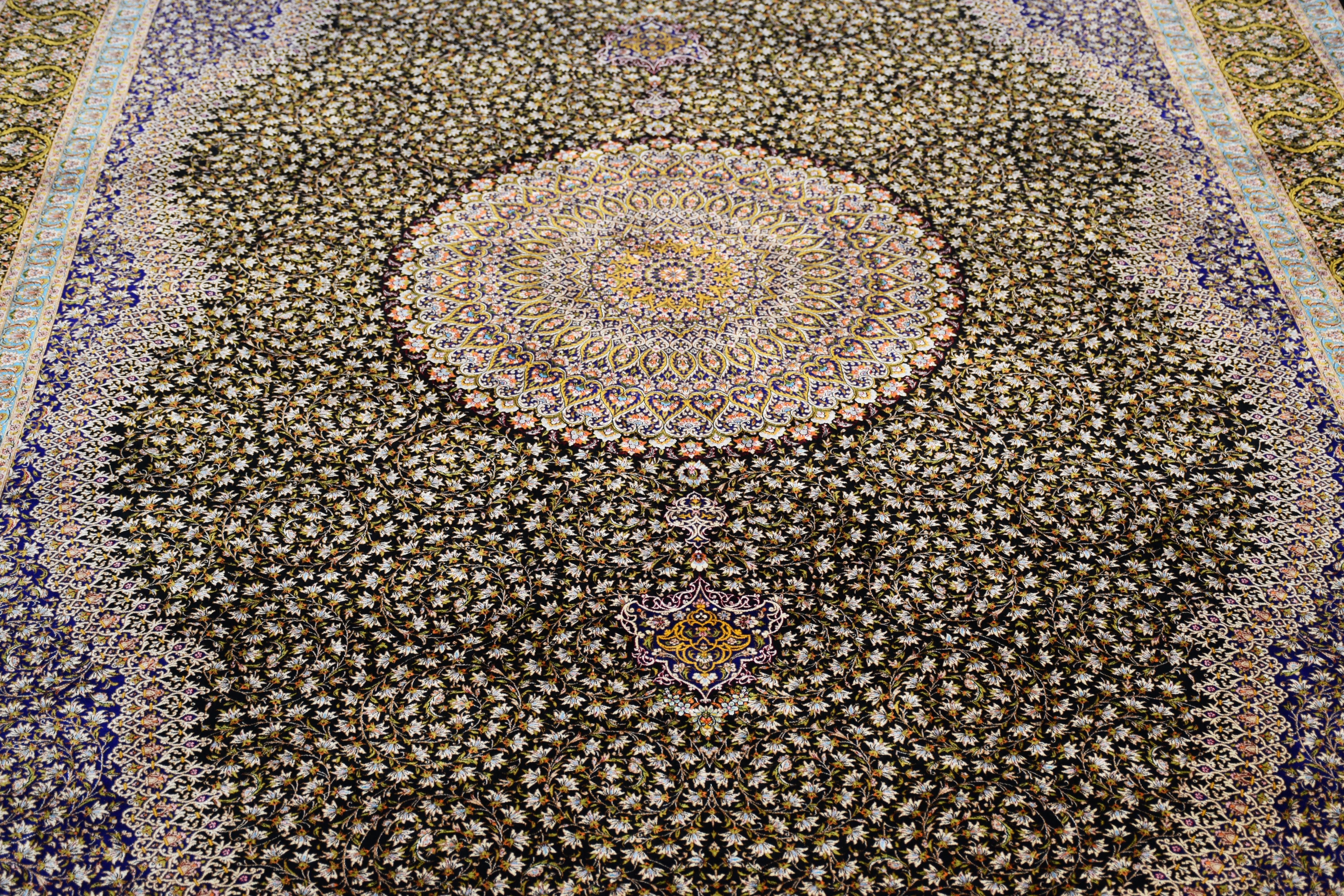 Twilight Floral Field Persian Pure Silk Rug, Iranian Craftsmanship, 0058 For Sale 7