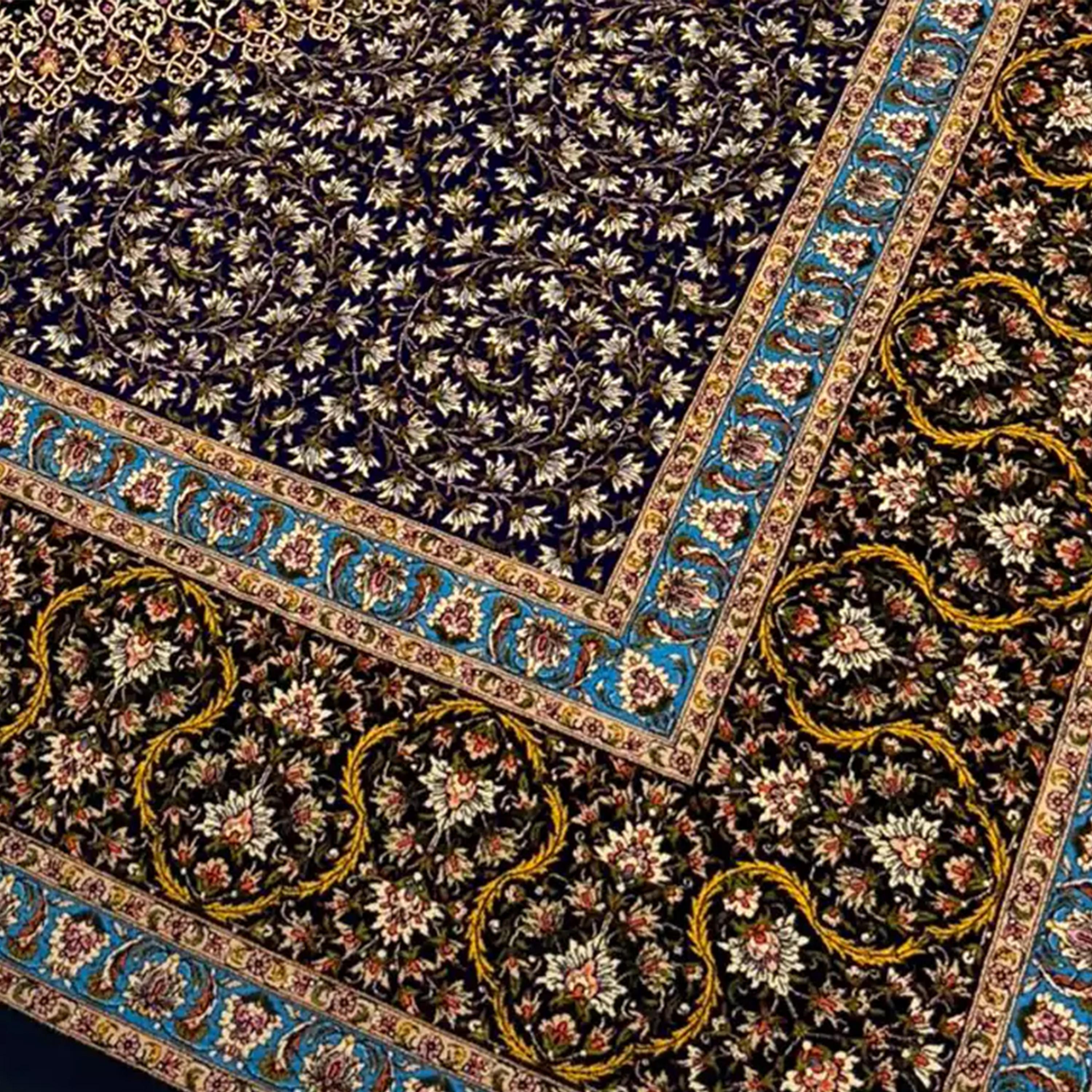 Hand-Knotted Twilight Floral Field Persian Pure Silk Rug, Iranian Craftsmanship, 0058 For Sale