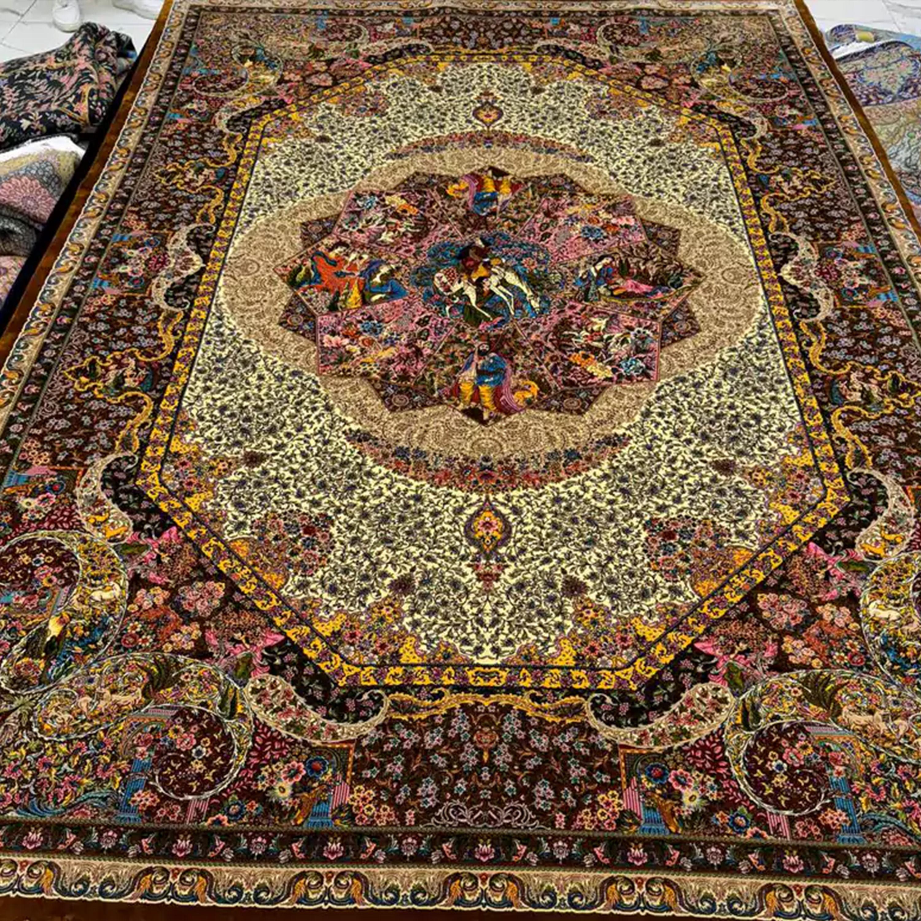 British Signed Persian Silk Rug in Safavid Style with Garden Party Scene, 0060 For Sale