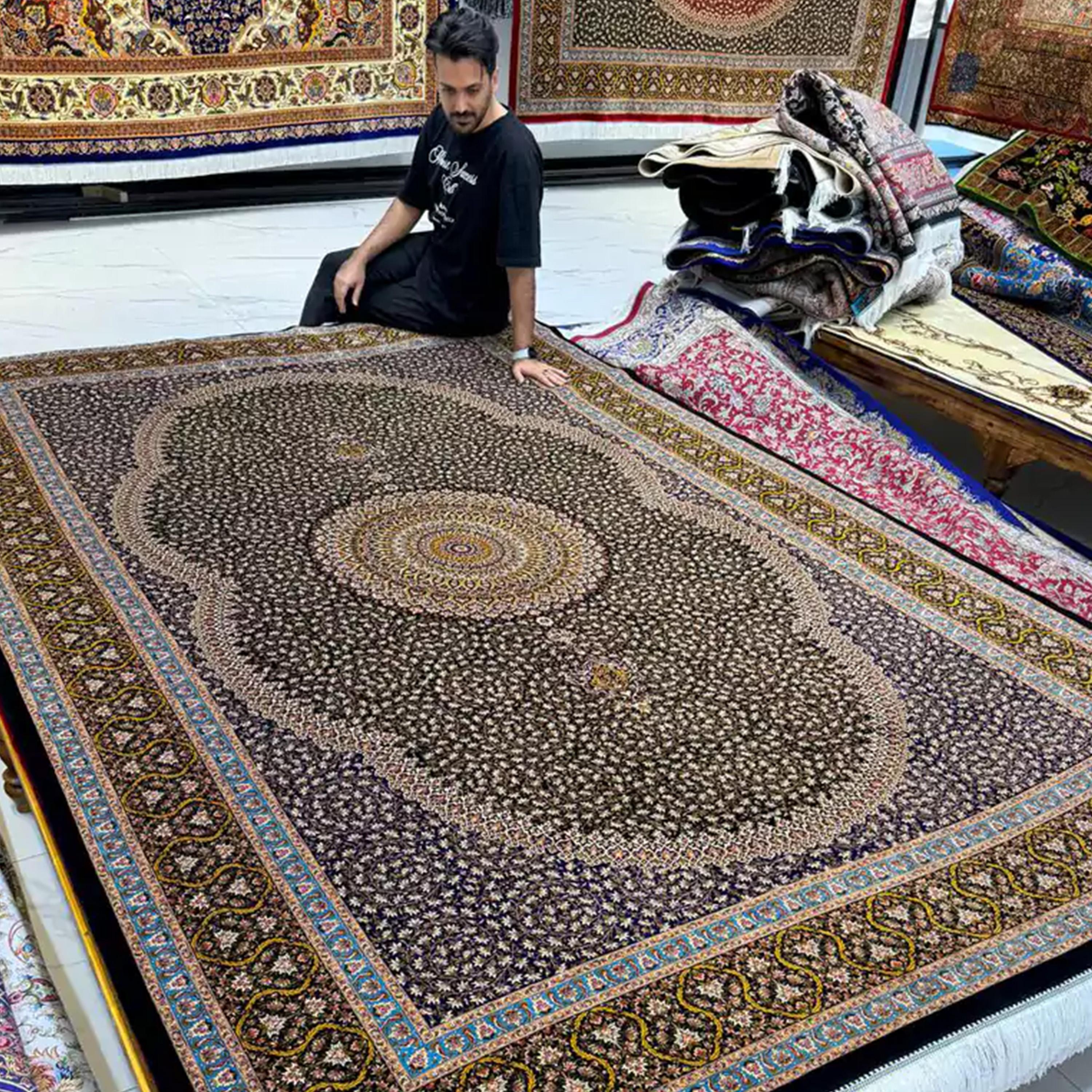Contemporary Twilight Floral Field Persian Pure Silk Rug, Iranian Craftsmanship, 0058 For Sale