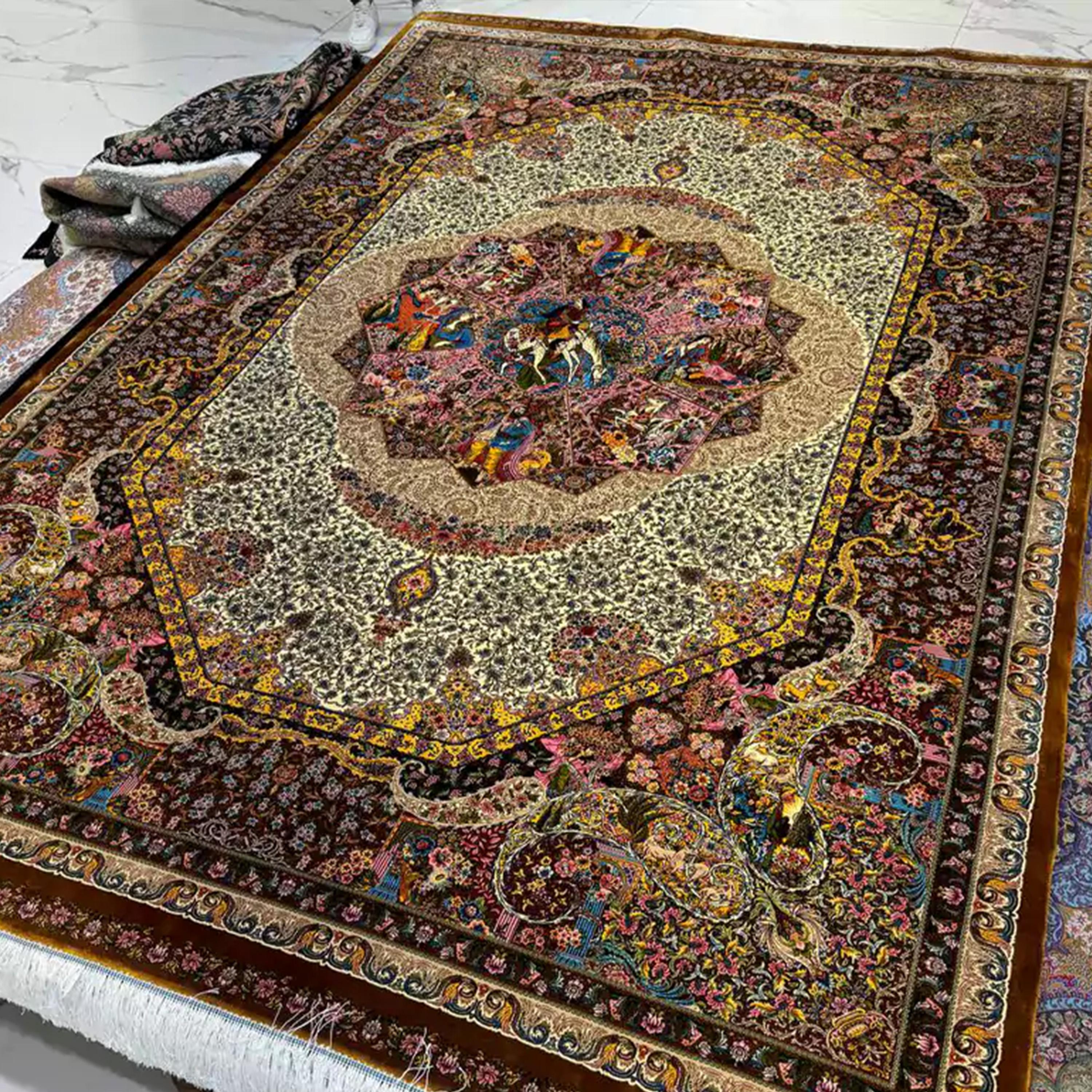 Signed Persian Silk Rug in Safavid Style with Garden Party Scene, 0060 In New Condition For Sale In Pudsey, GB