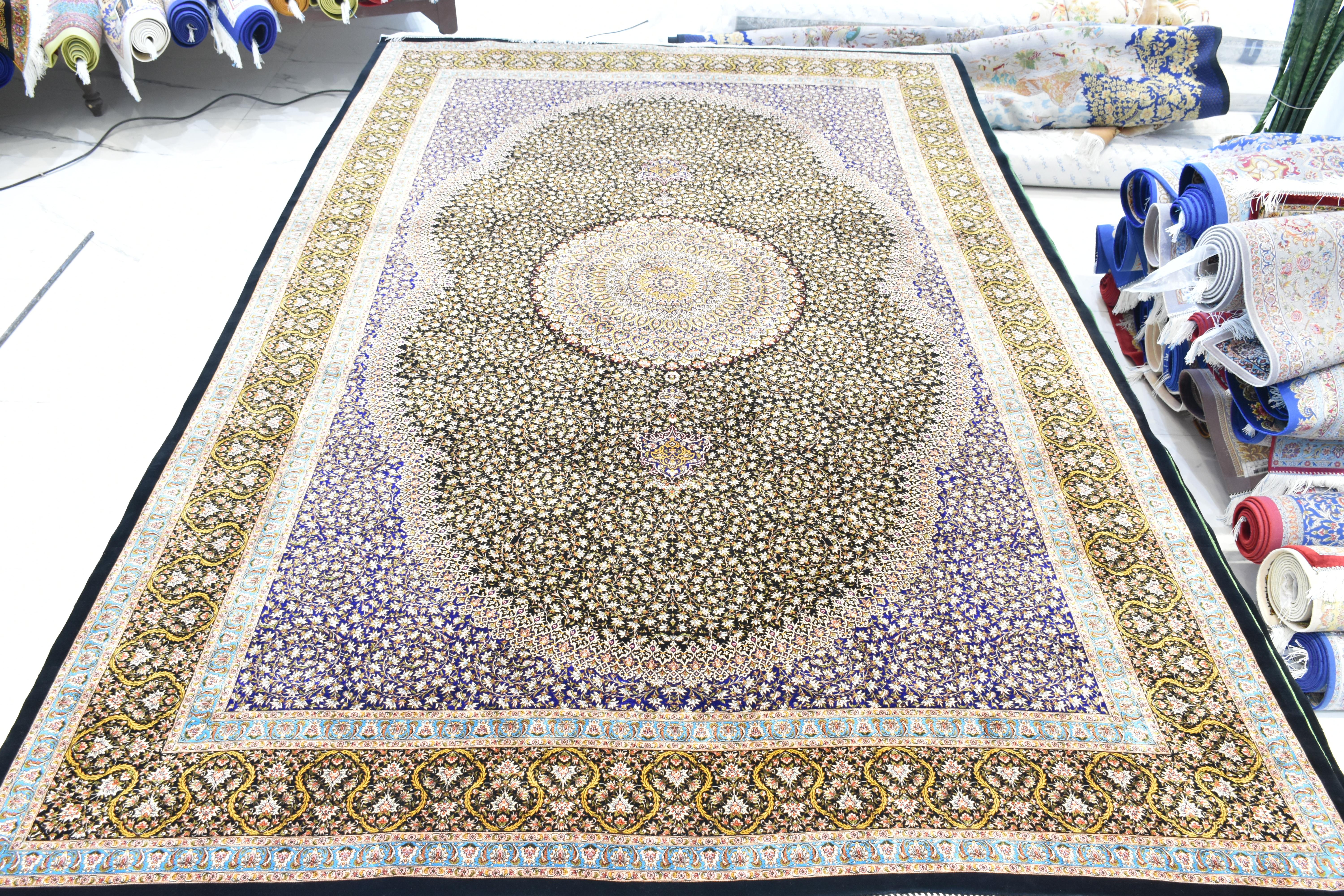 Twilight Floral Field Persian Pure Silk Rug, Iranian Craftsmanship, 0058 For Sale 1