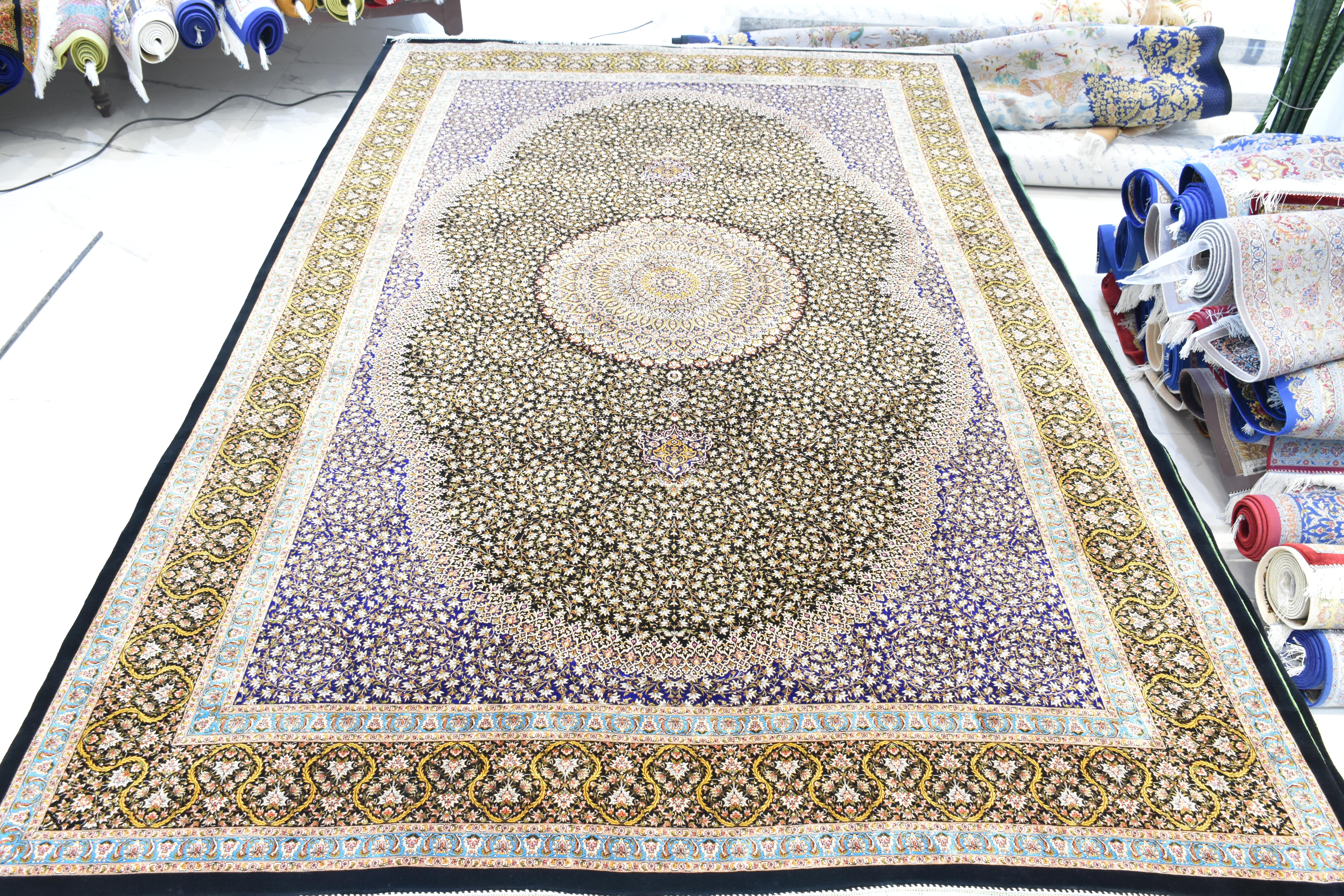 Twilight Floral Field Persian Pure Silk Rug, Iranian Craftsmanship, 0058 For Sale 2