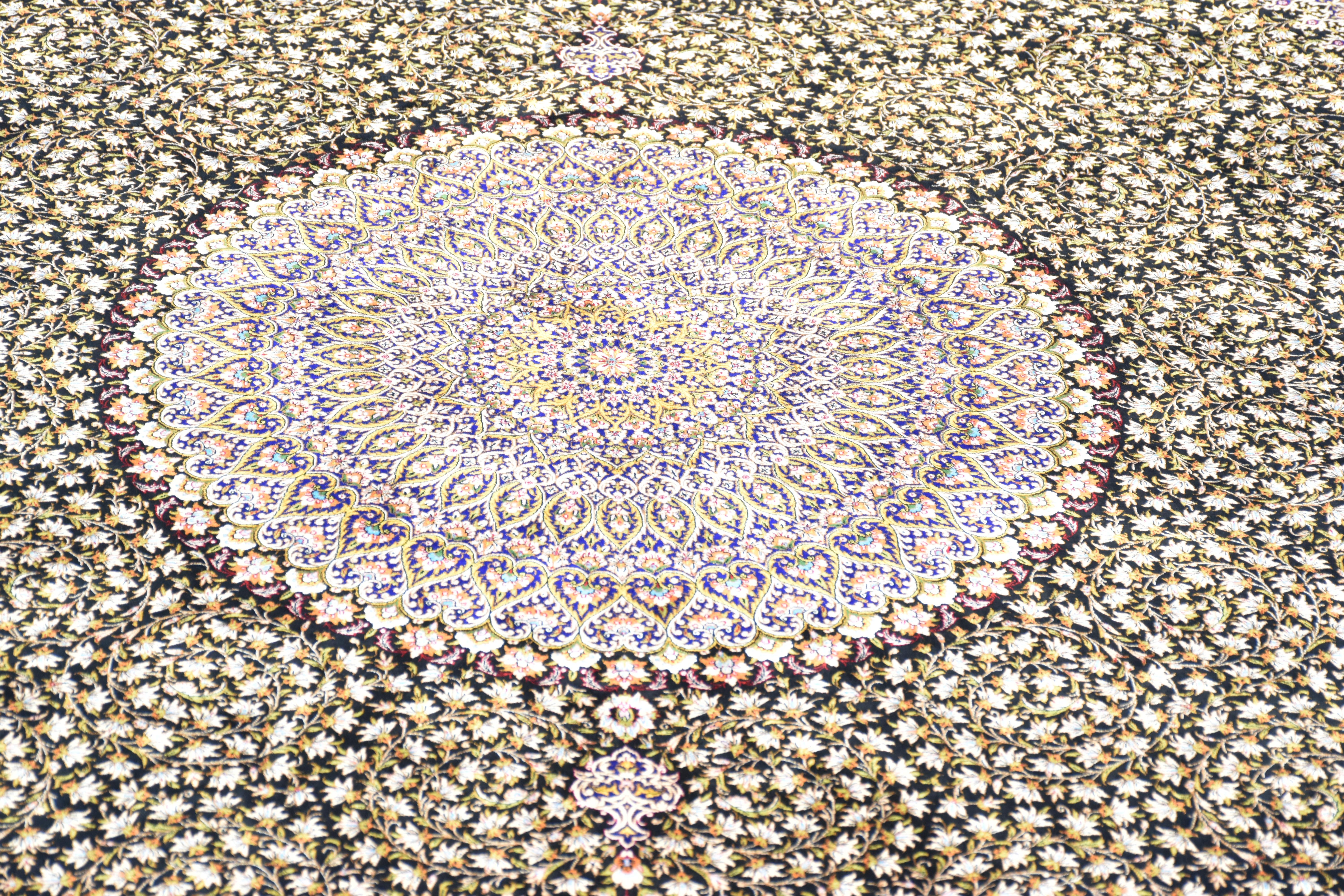 Twilight Floral Field Persian Pure Silk Rug, Iranian Craftsmanship, 0058 For Sale 3