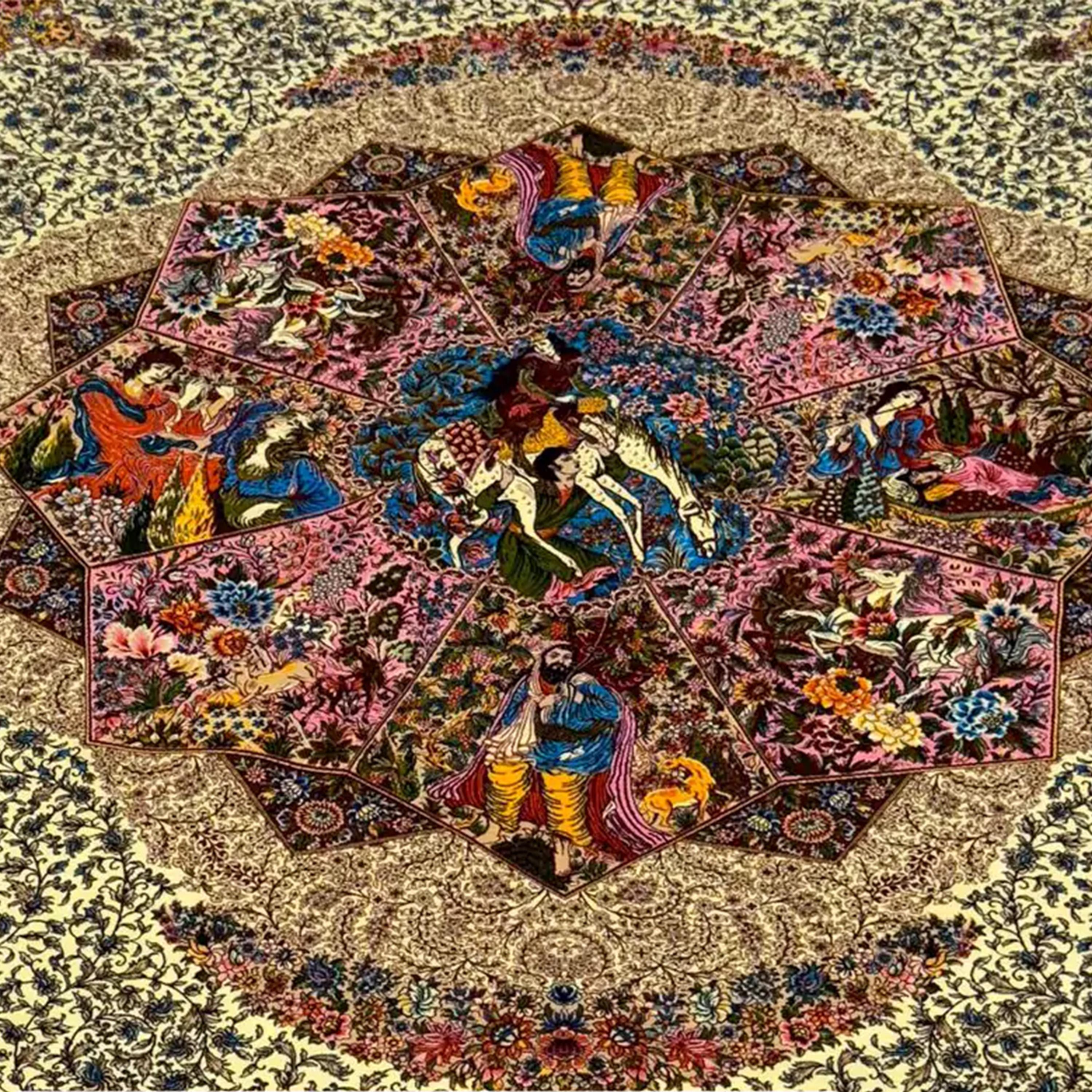 Signed Persian Silk Rug in Safavid Style with Garden Party Scene, 0060 For Sale 2