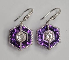 Twilight Hexa Gleam - Hexagon Cut Amethysts set with Hexagon Diamonds in 18K