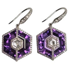Twilight Hexa Gleam - Hexagon Cut Amethysts set with Hexagon Diamonds in 18K