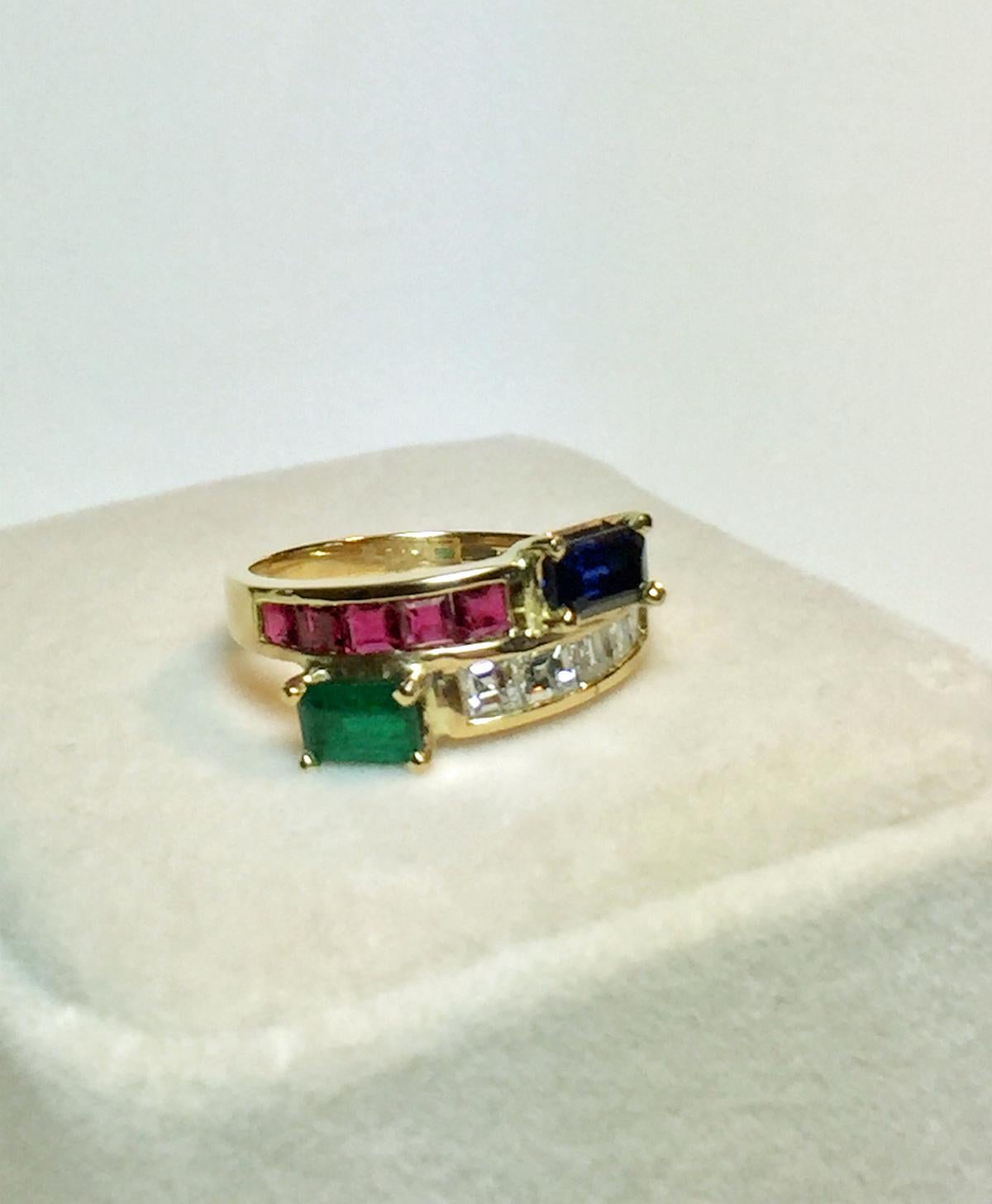 Women's Bypass 3.0 Carat  Diamond, Ruby Emerald and Sapphire Ring 18 Karat