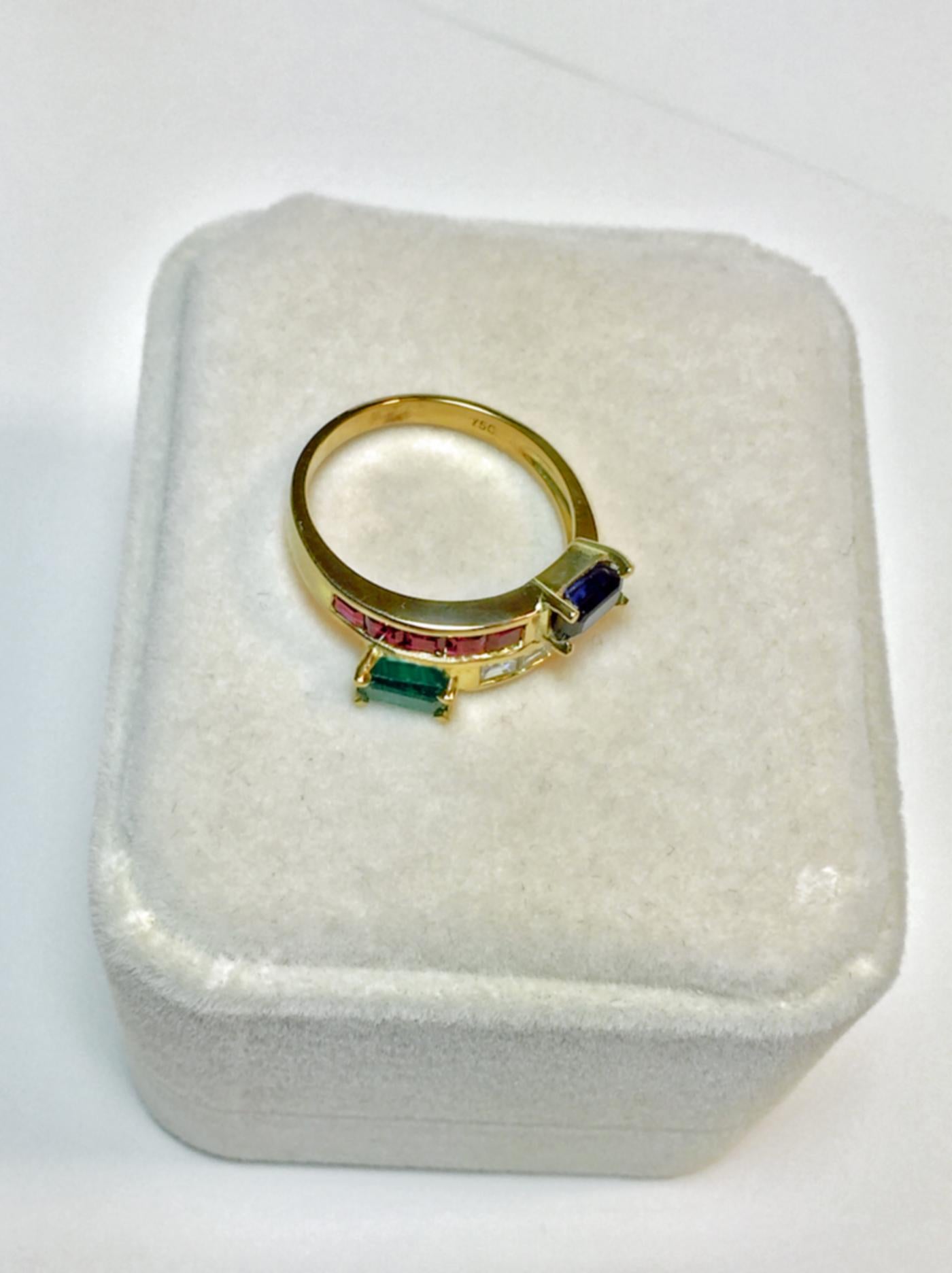 Bypass 3.0 Carat  Diamond, Ruby Emerald and Sapphire Ring 18 Karat 1
