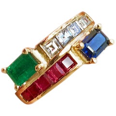 Bypass 3.0 Carat  Diamond, Ruby Emerald and Sapphire Ring 18 Karat