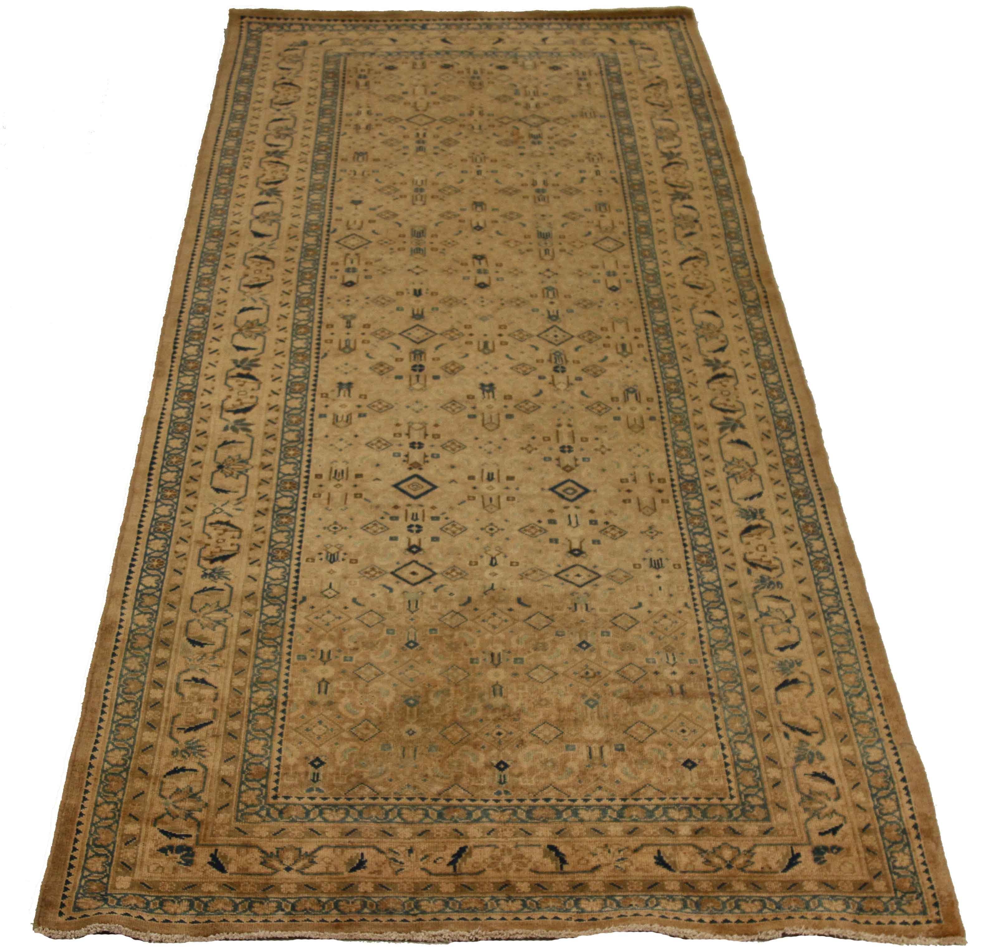 Hand-Knotted Twin Antique Persian Mahal Rug with Fine Geometric Details, circa 1970s For Sale