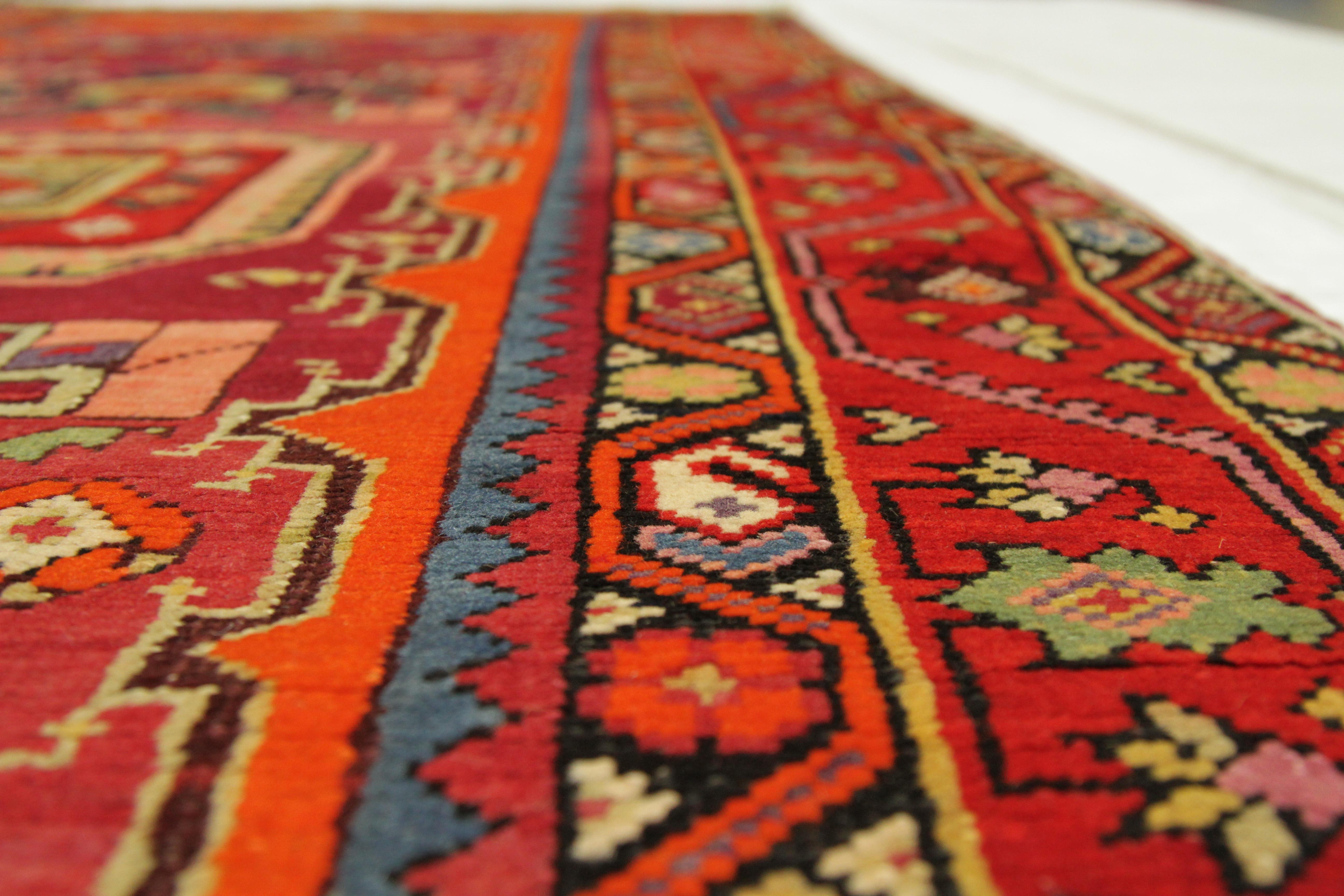 Twin Antique Persian Rug Karabagh Design with Gemstone Patterns, circa 1950s For Sale 1
