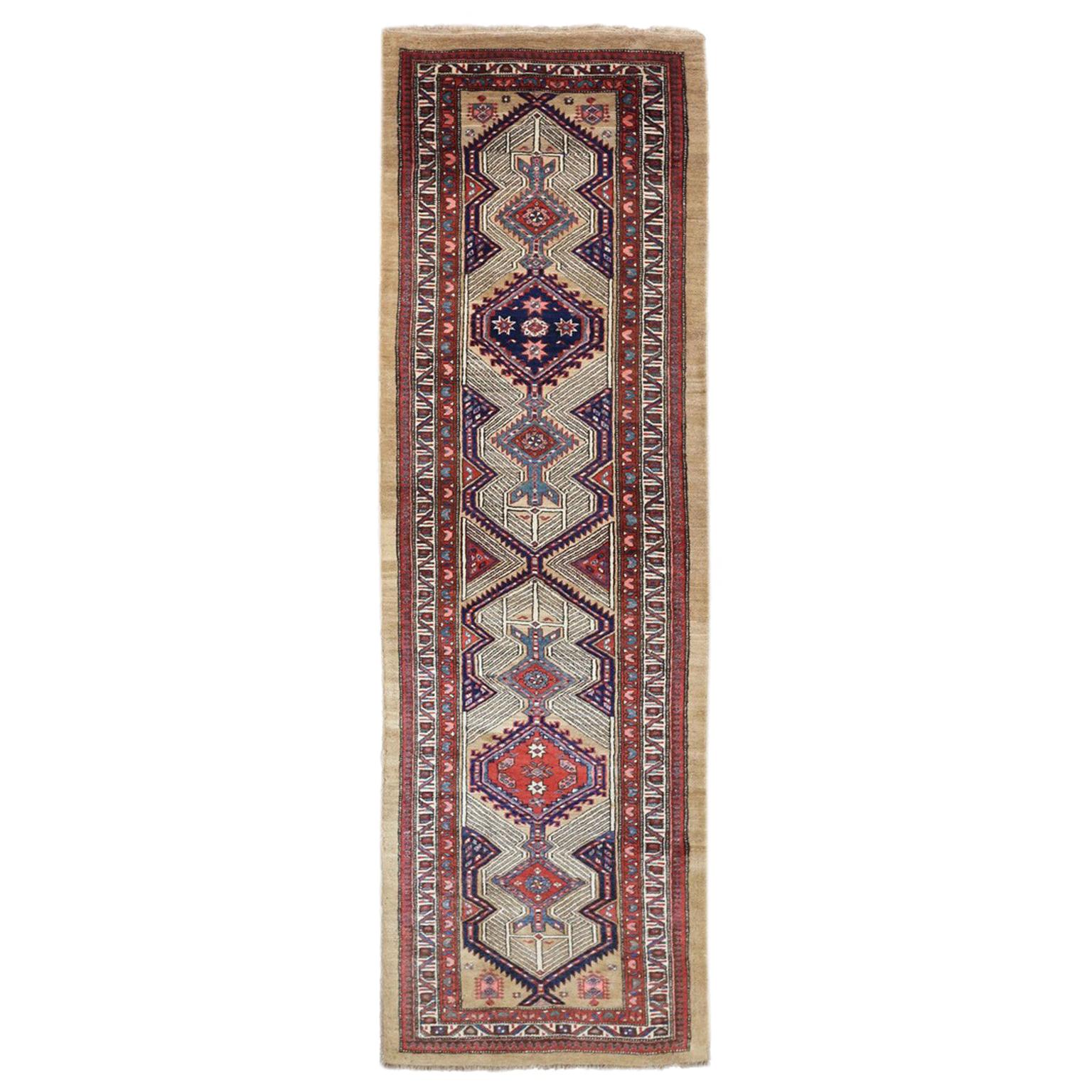 Twin Antique Persian Rug Sarab Style with Special Emblem Design, circa 1930s